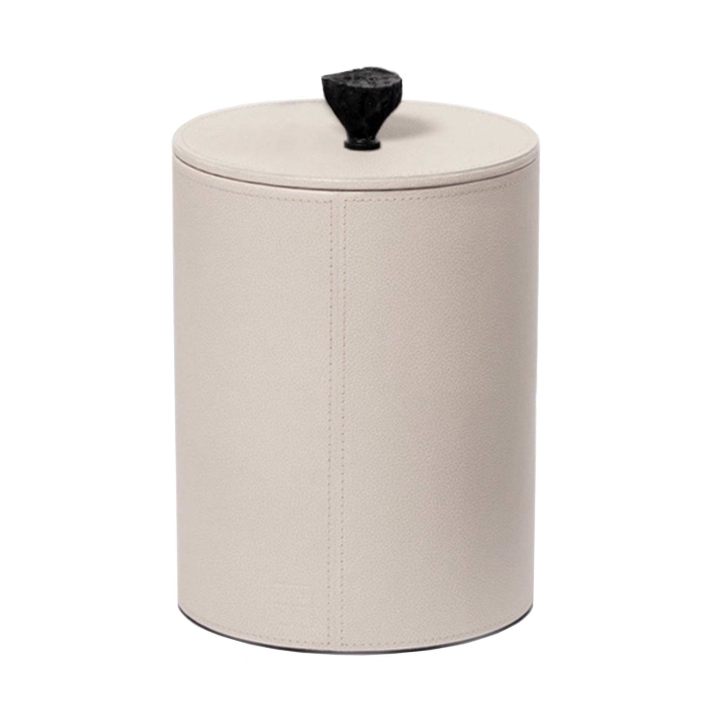 Light cream leather cylinder box with cast brass handle