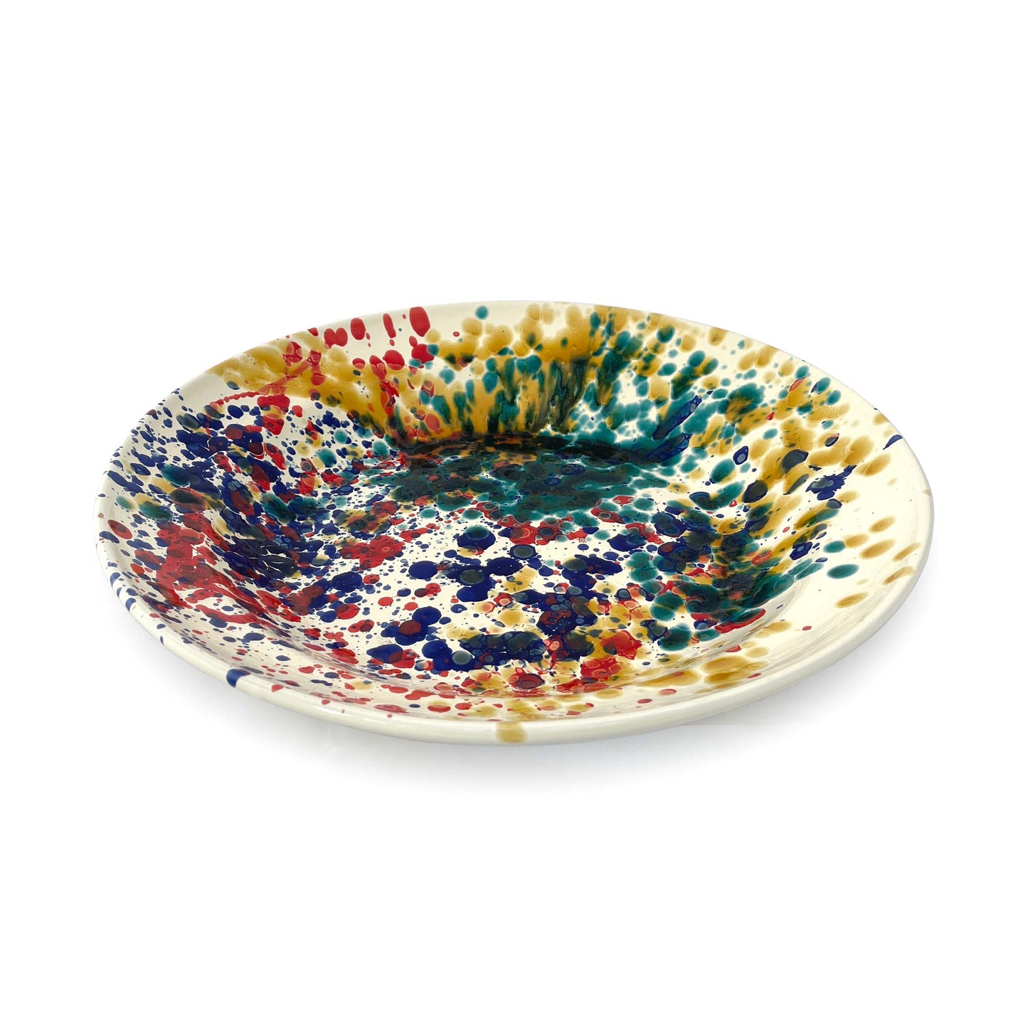 Nicola Fasano large ceramic platter with multicoloured splatter pattern.