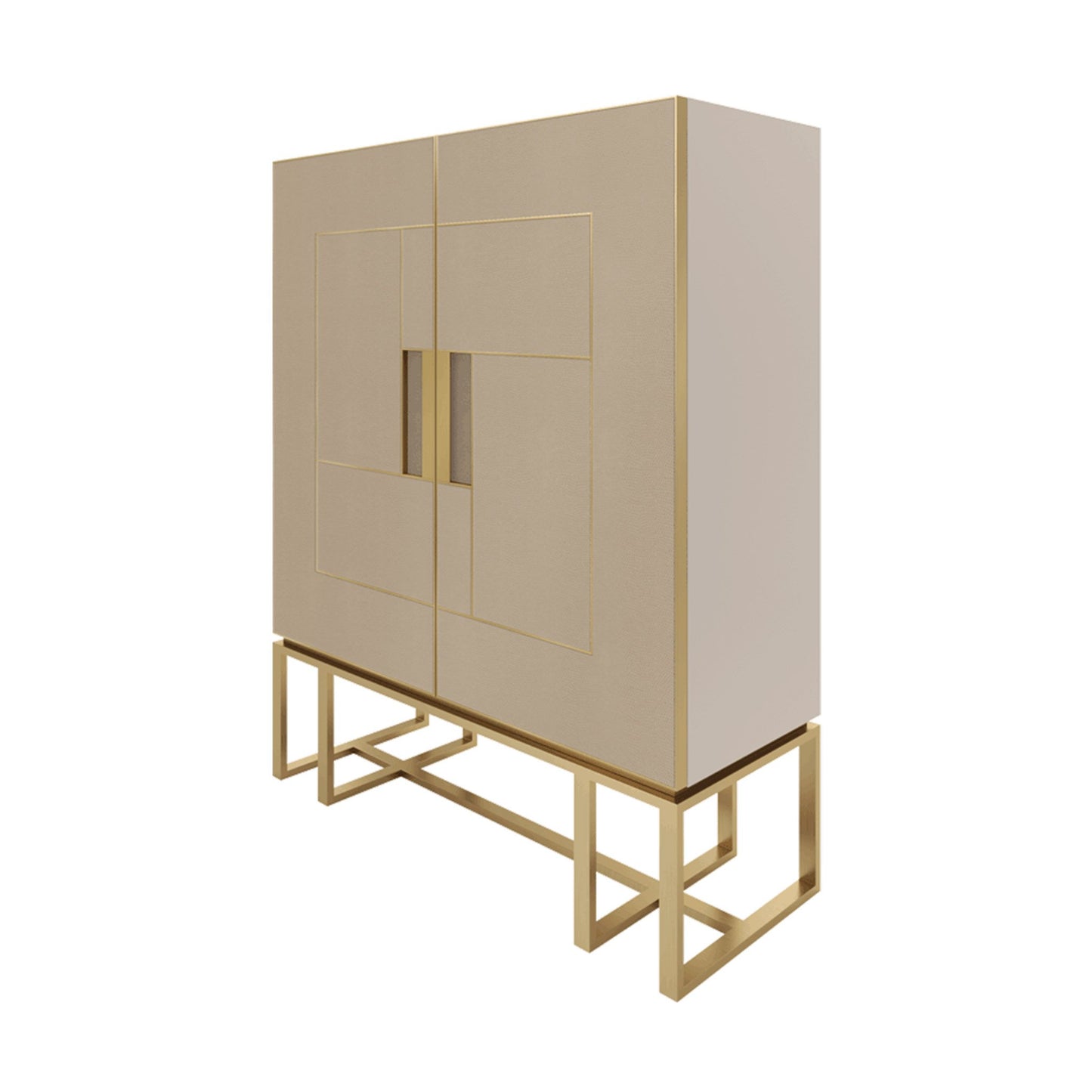 Side of Inlaid leather cabinet with geometric brass details