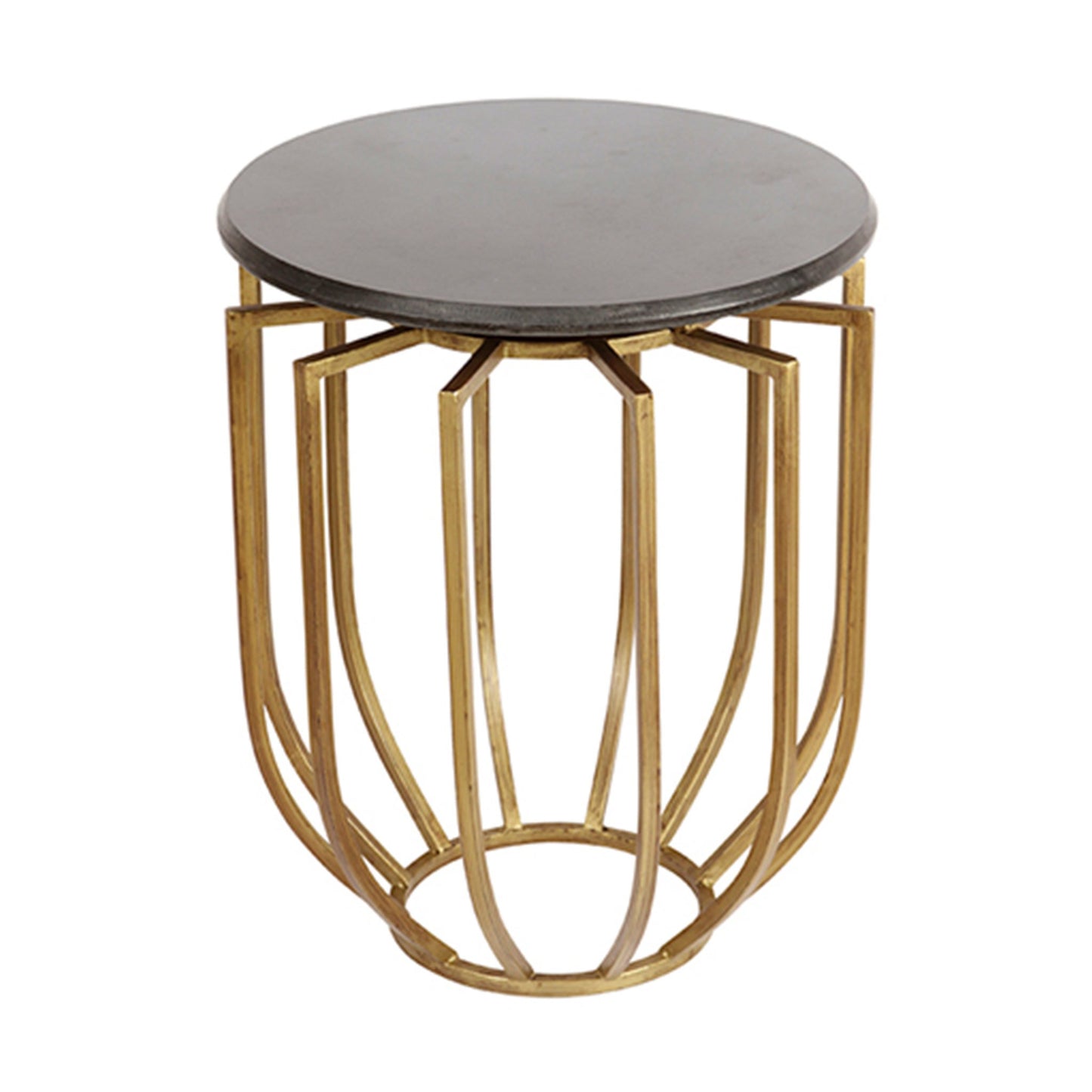 Modern gold end table with black stone top