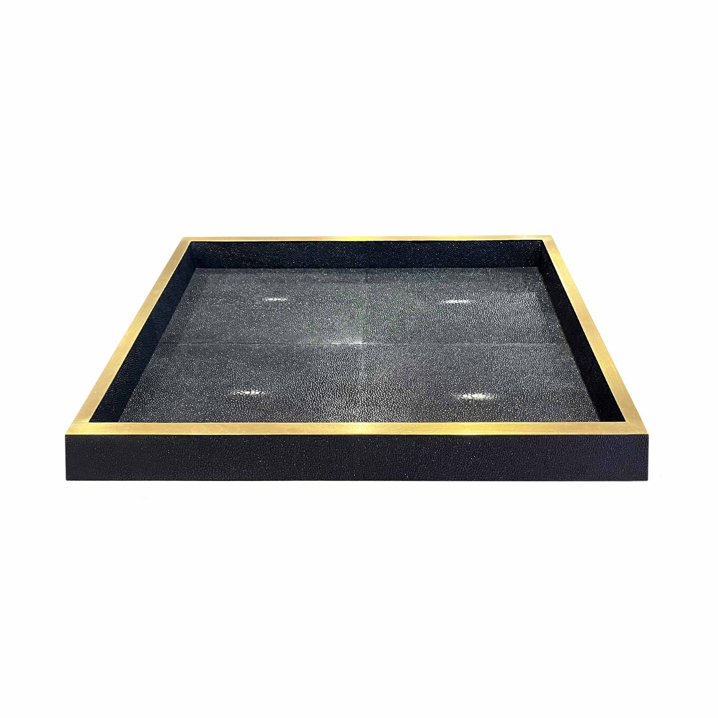 Black luxury shagreen tray with brass trim