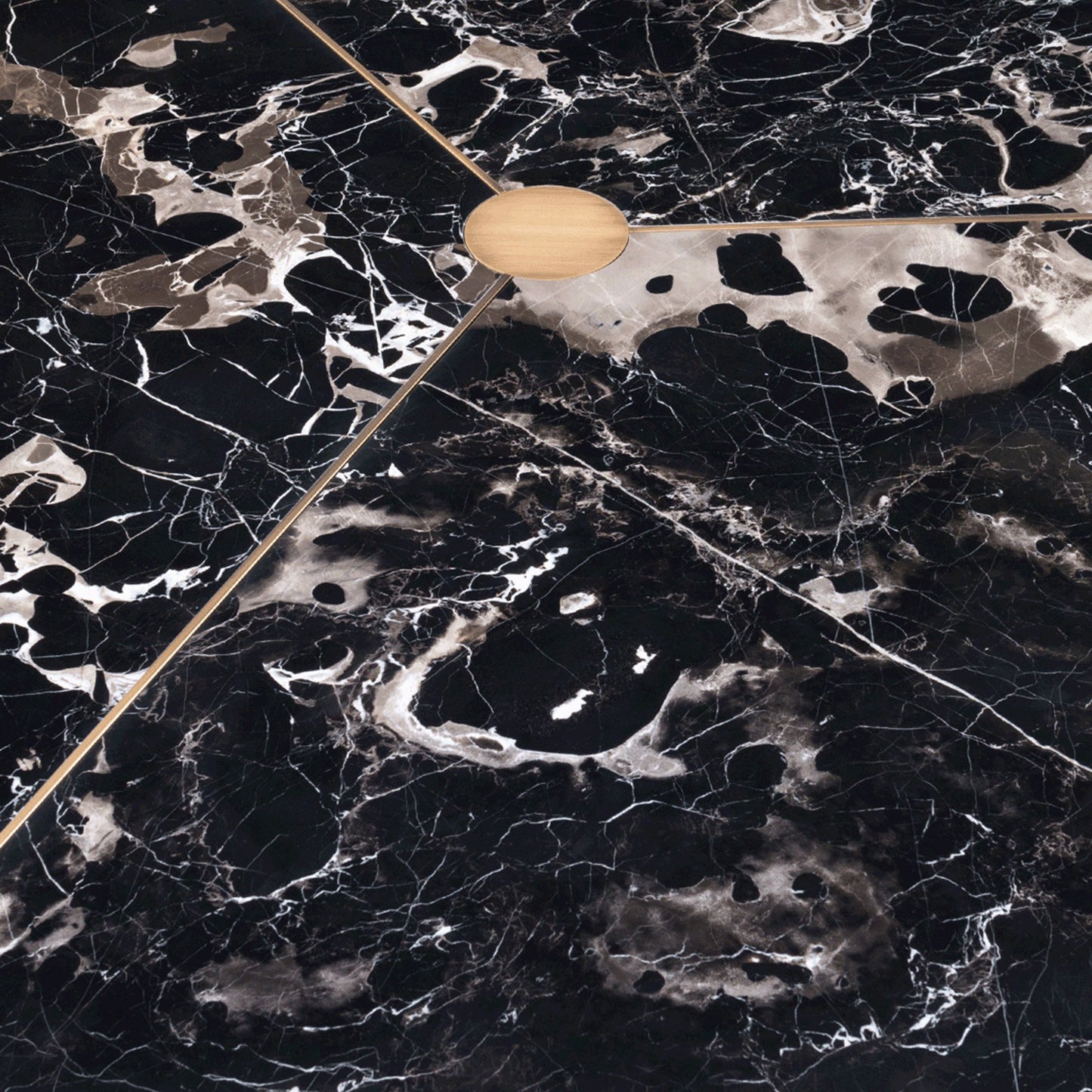 Luxury round marble dining table top detail.