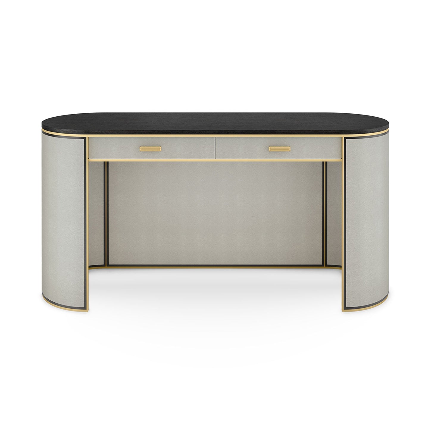 Wooden writing desk with drawers. A beautiful and striking curved piece, the Kent desk cleverly incorporates storage, elegant details and a large work top space.