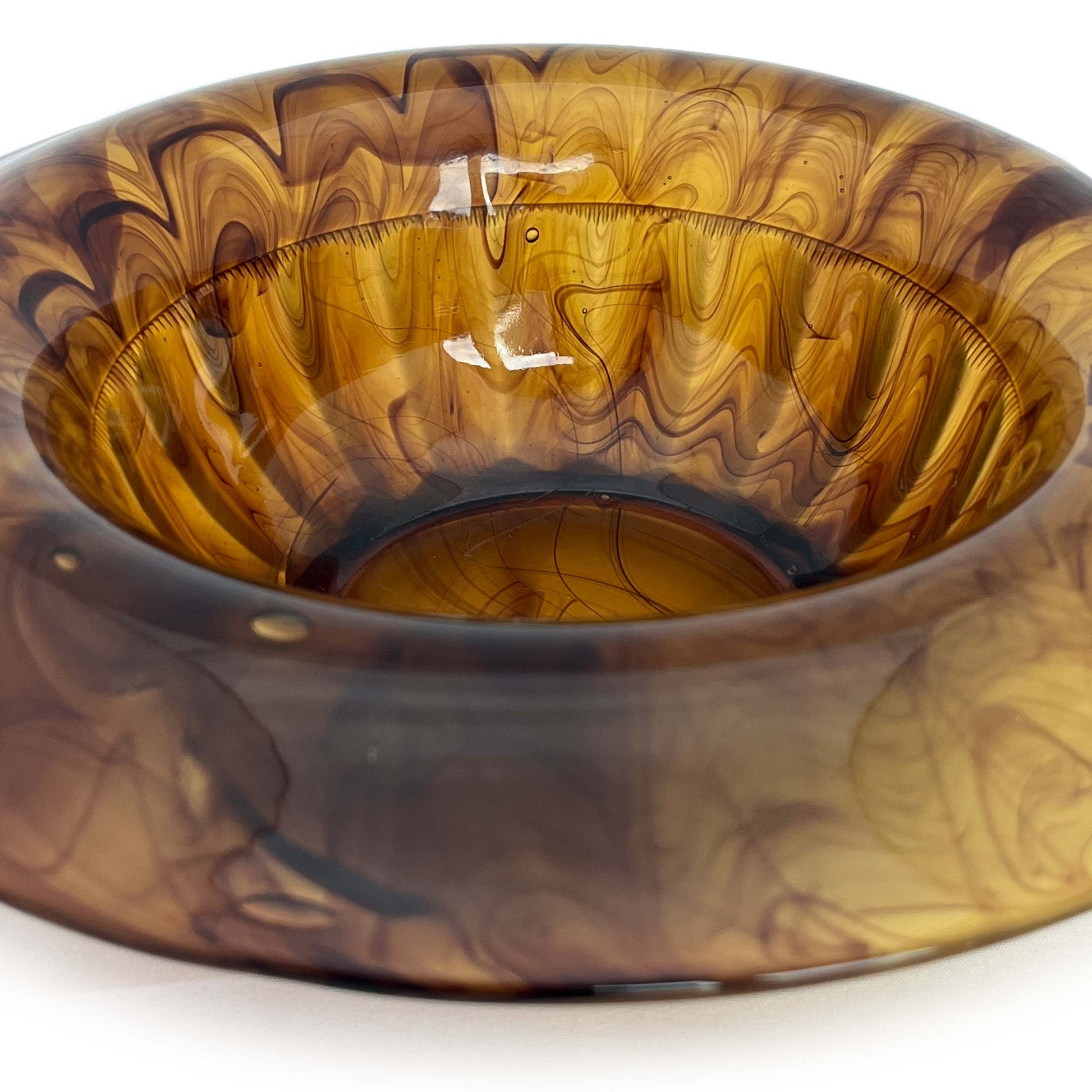 Davidson art deco amber cloud pedestal bowl seen from above with polished interior