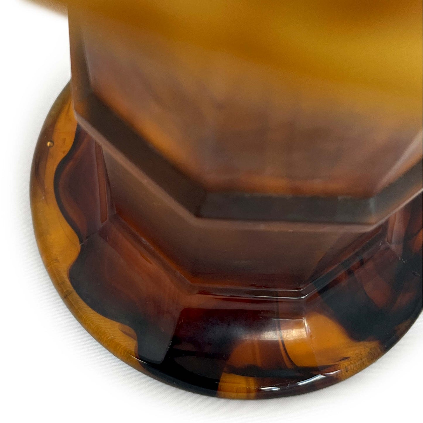 Close up of large Davidson art deco amber cloud glass vase base