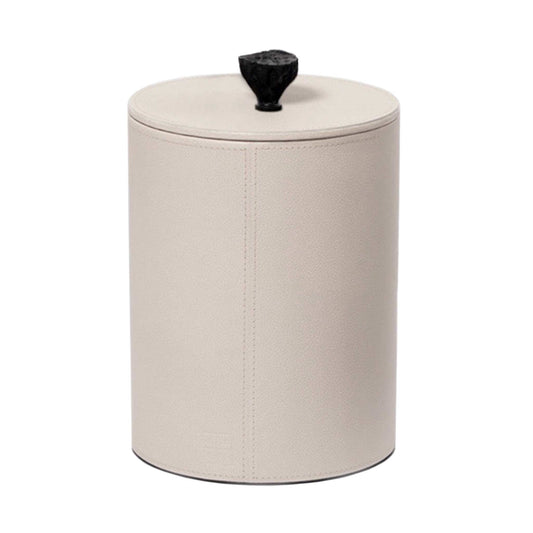 Light cream leather cylinder box with cast brass handle 