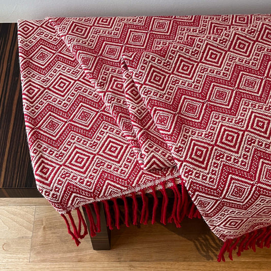 Scarlet & Cream Peruvian Alpaca Throw