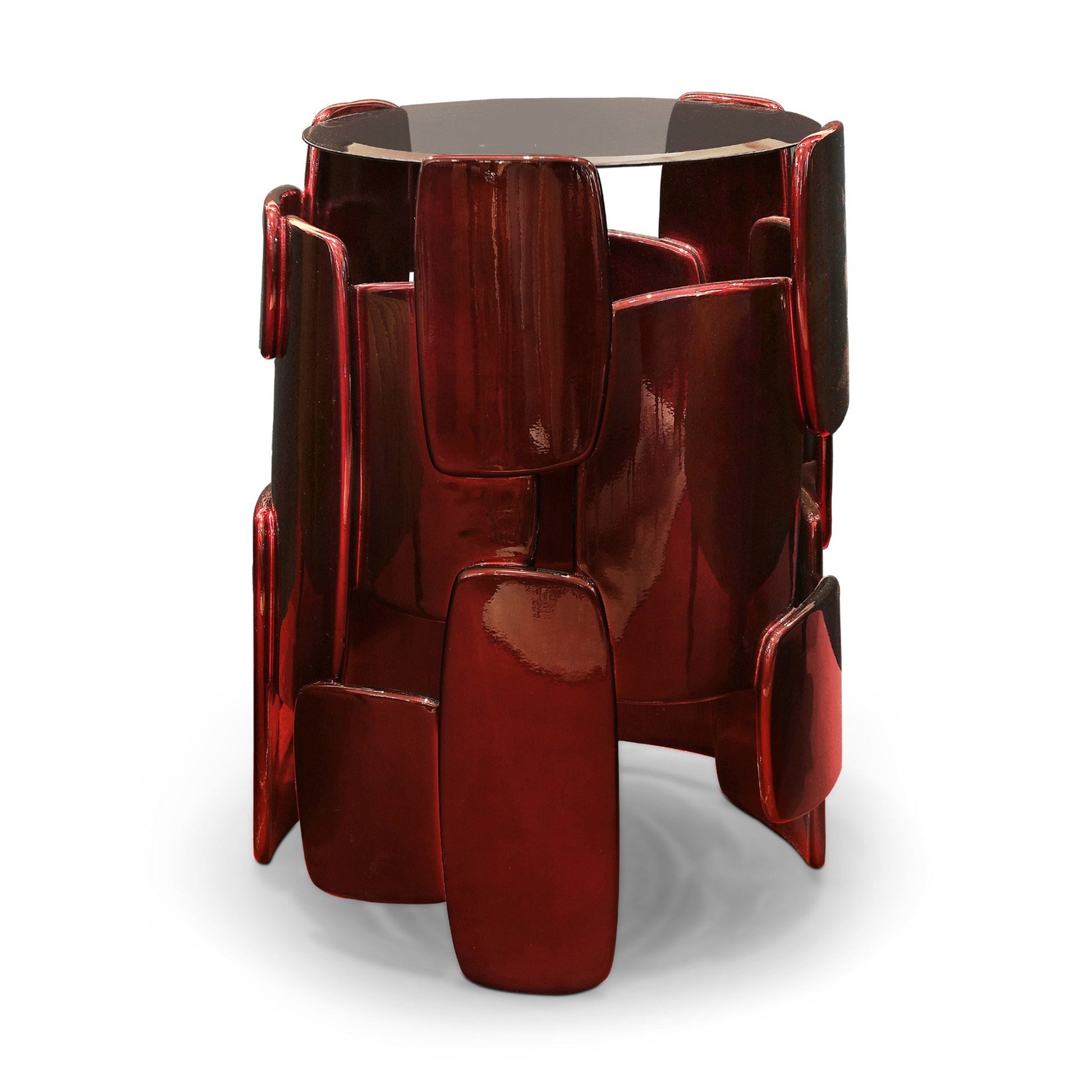 Red designer round Artistic side table