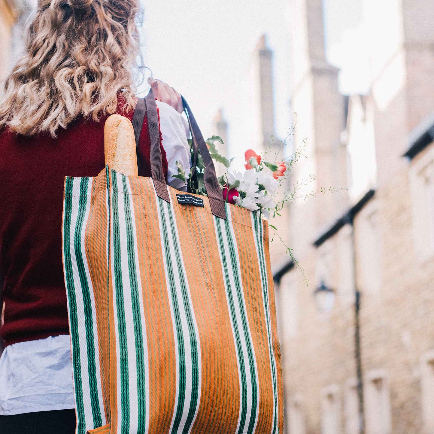 Woven Market Shopper in Spanish Orange & Grass Green