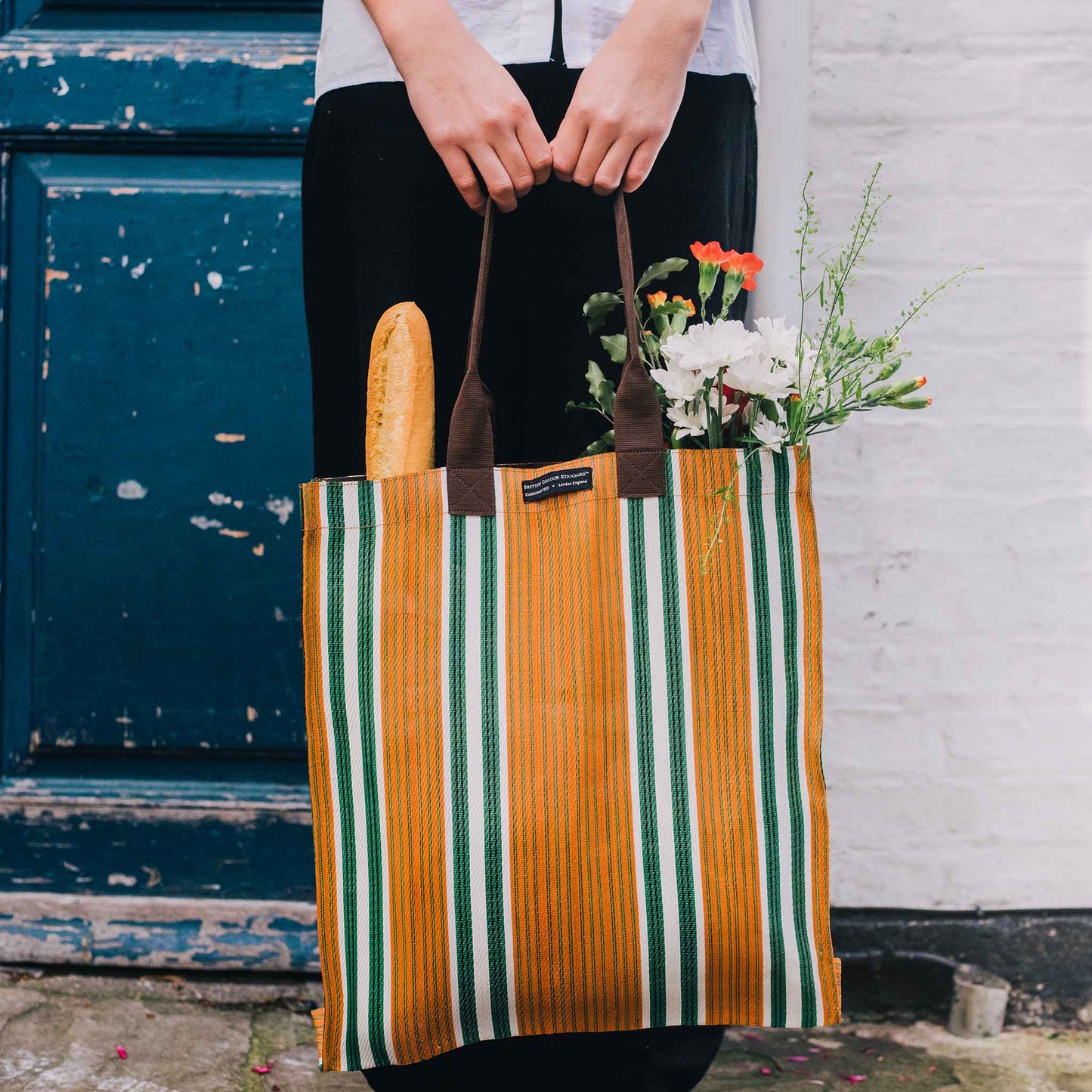 Woven Market Shopper in Spanish Orange & Grass Green