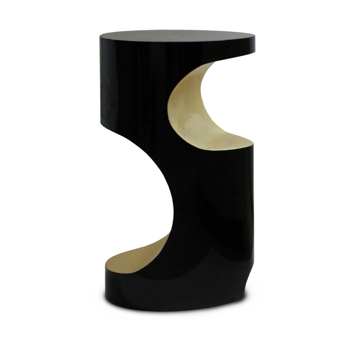 side view of the gold and  black lacquer side table