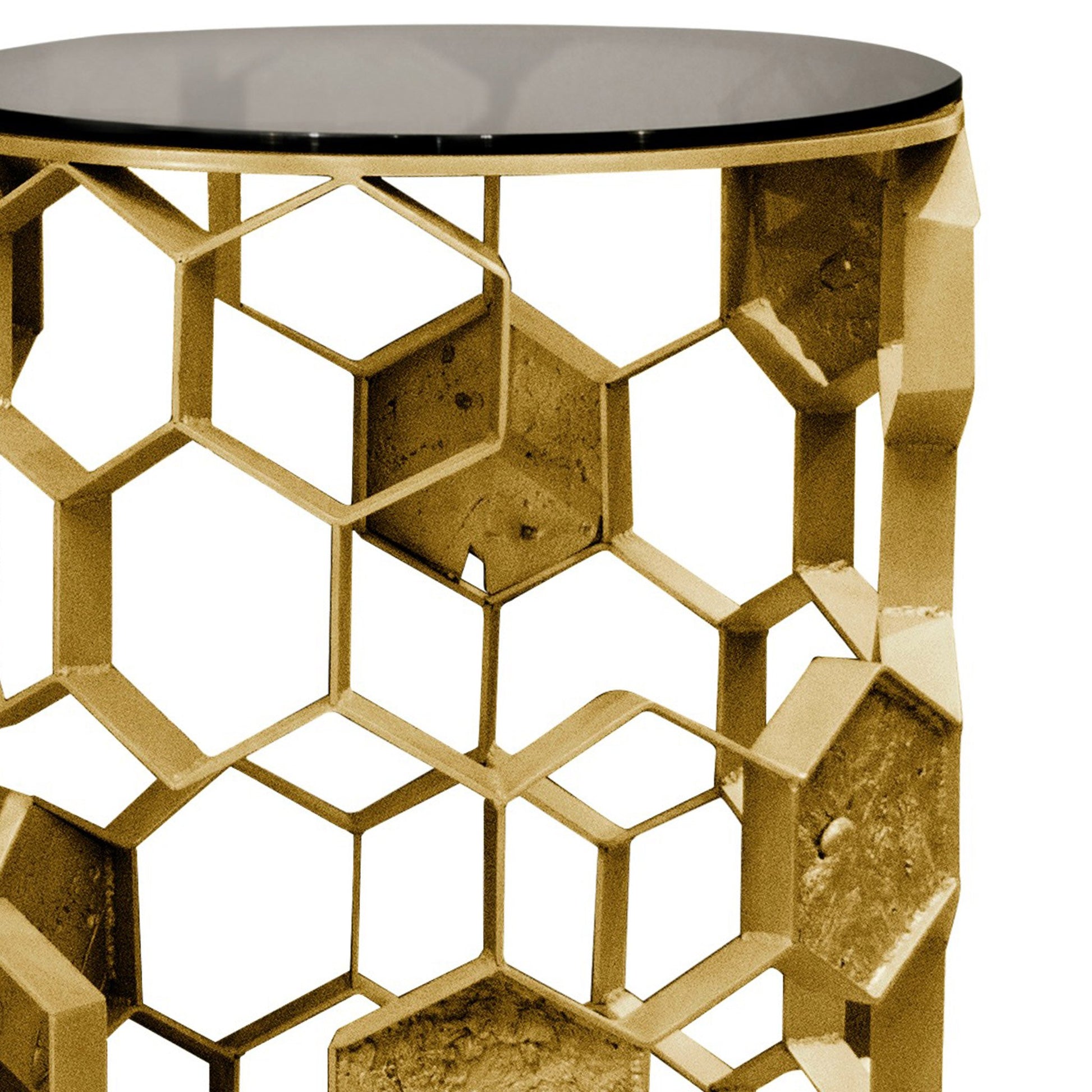 Gold luxurious Brass and glass side table detail