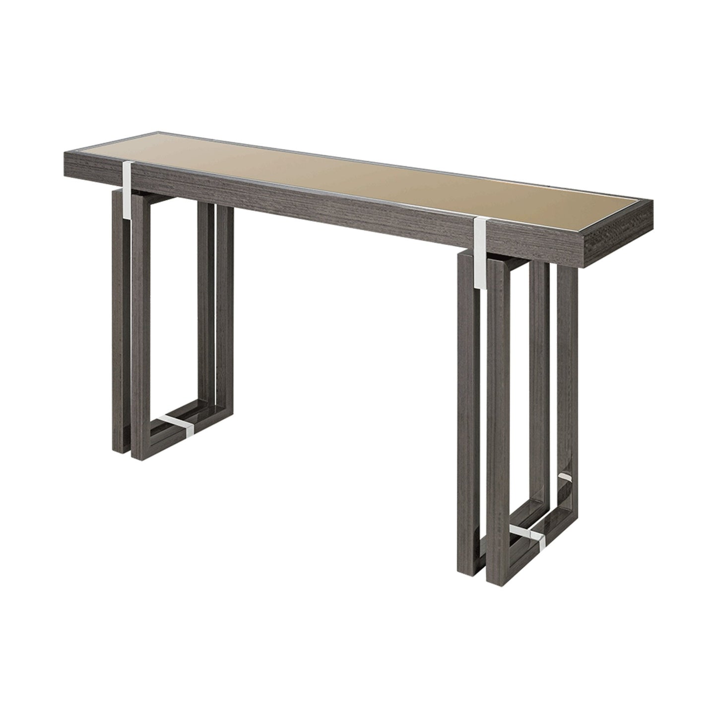 Sophisticated bronze mirrored console table isometric view