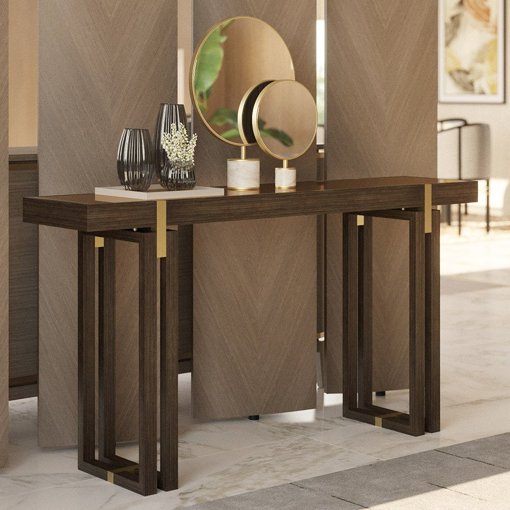 Sophisticated bronze mirrored console table luxury home