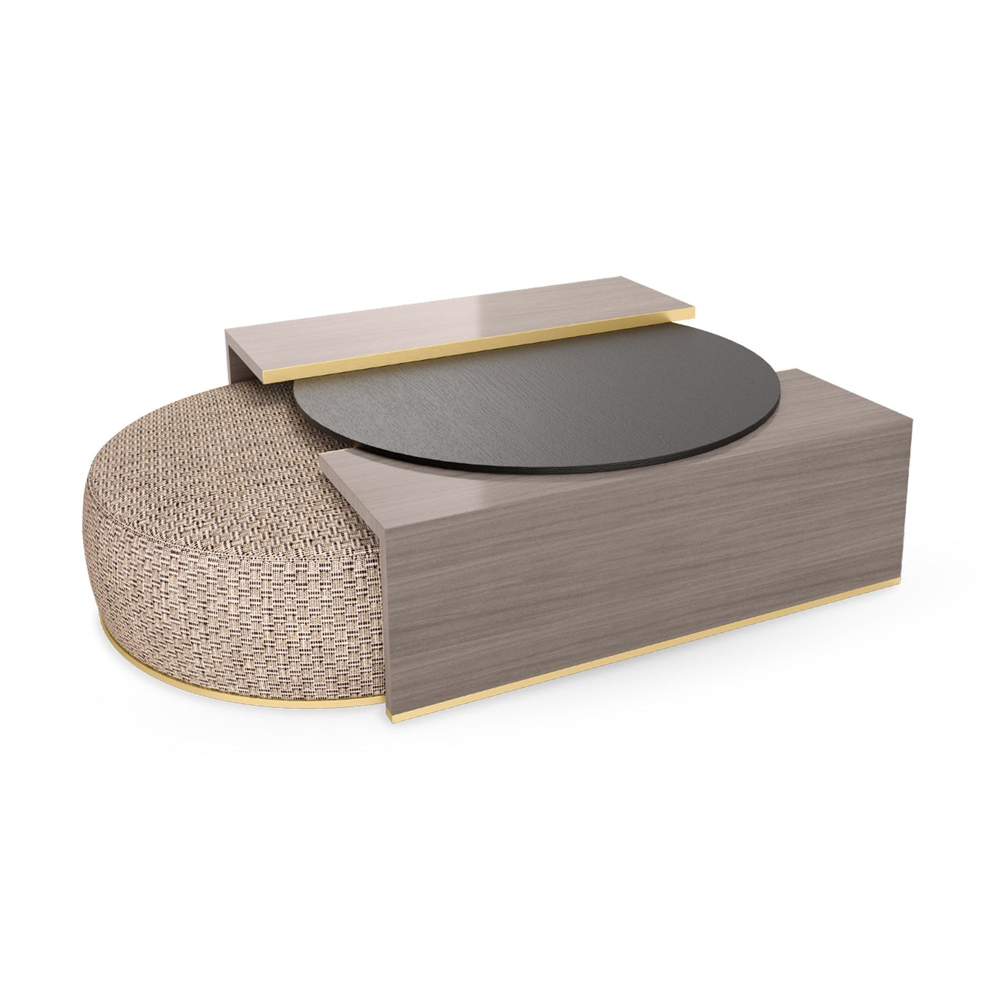 Unique coffee table with nesting stools