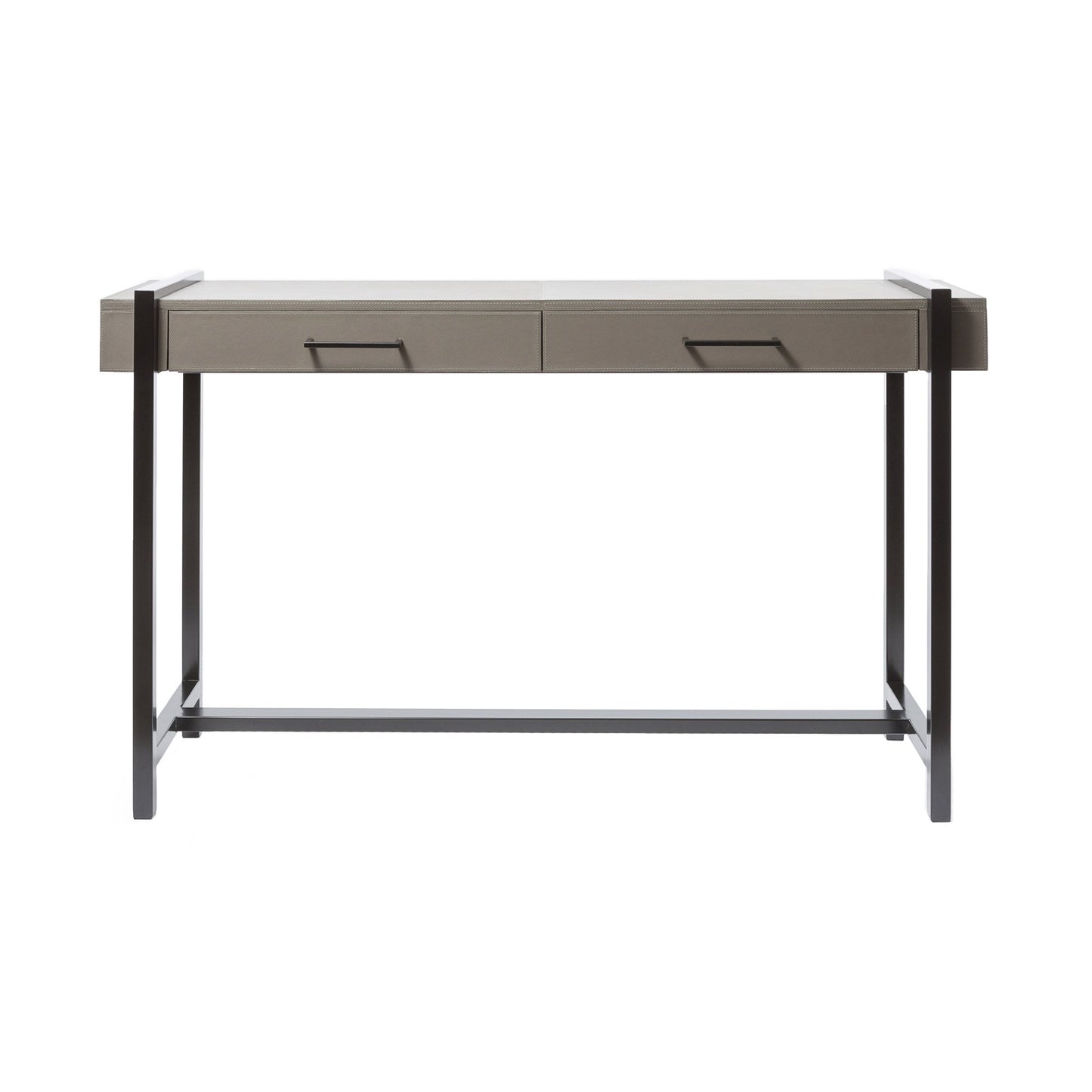 Modern italian grey leather console table with drawers