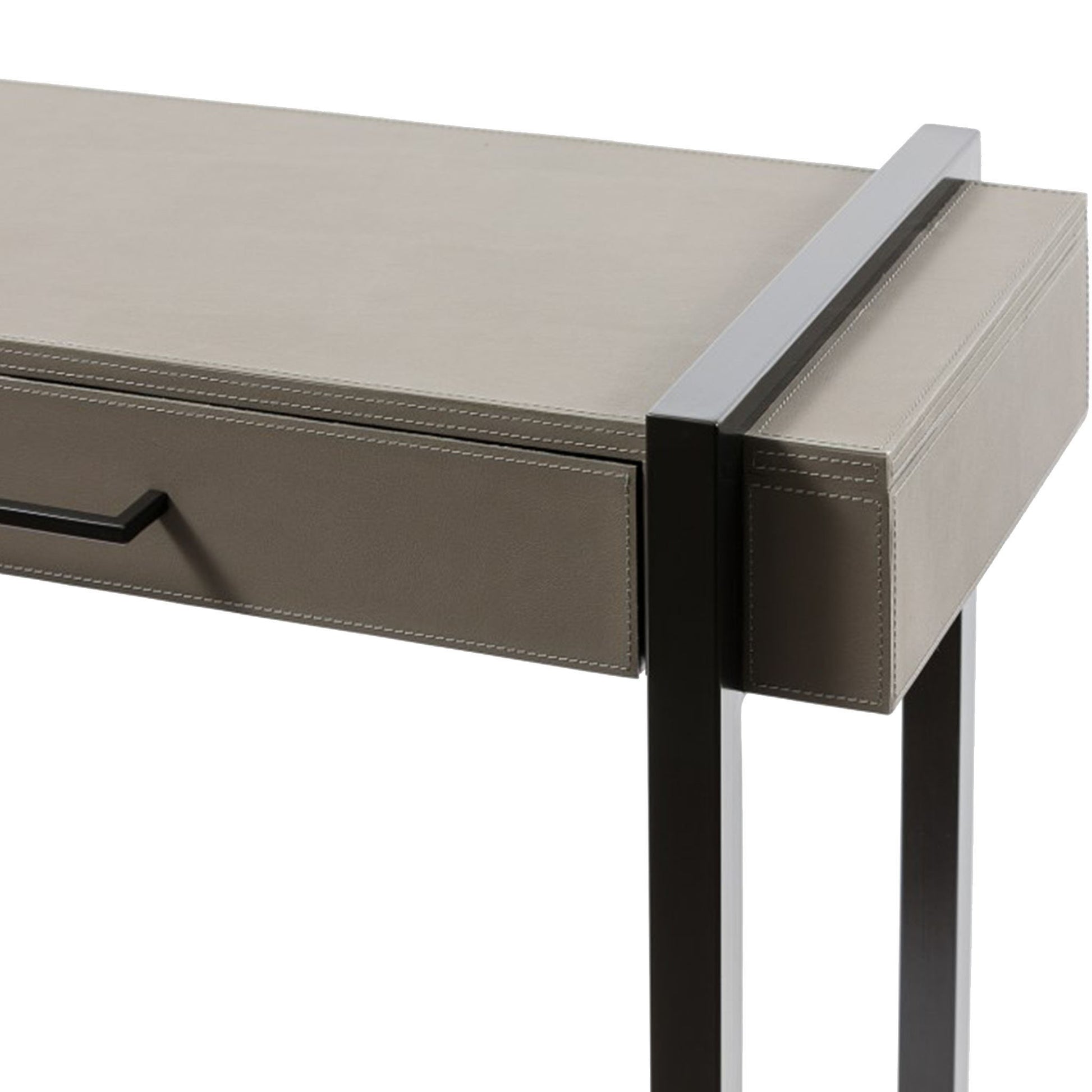 Close up Modern italian grey leather console table with drawers