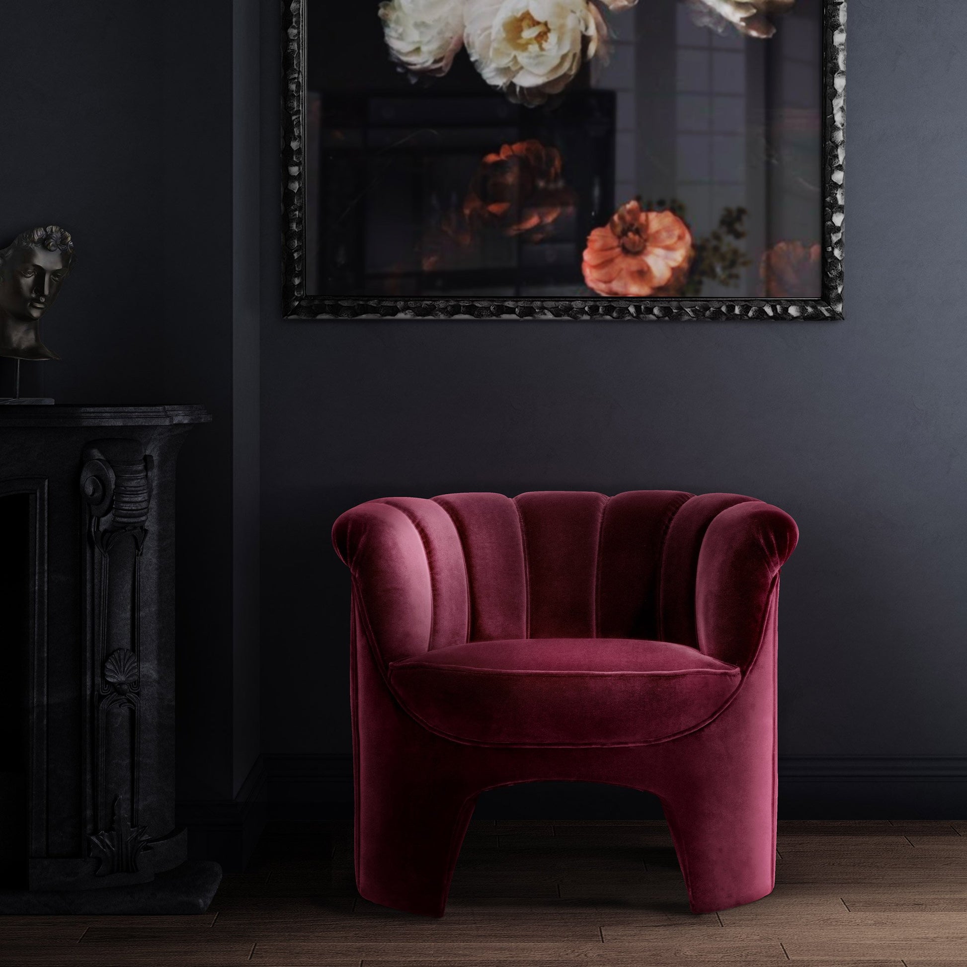 Luxury home with bordeaux luxury curved back armchair