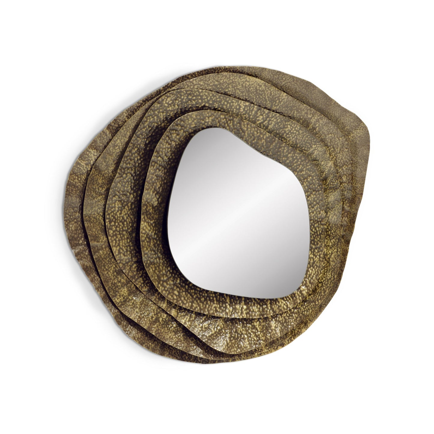 Dark brass round sculptural mirror isometric view