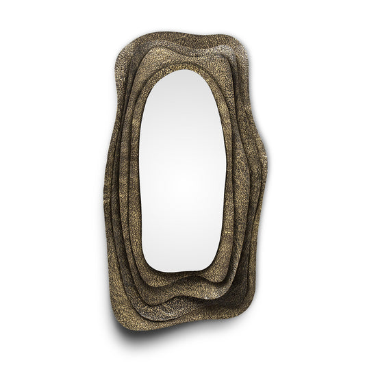 Dark brass sculptural mirror