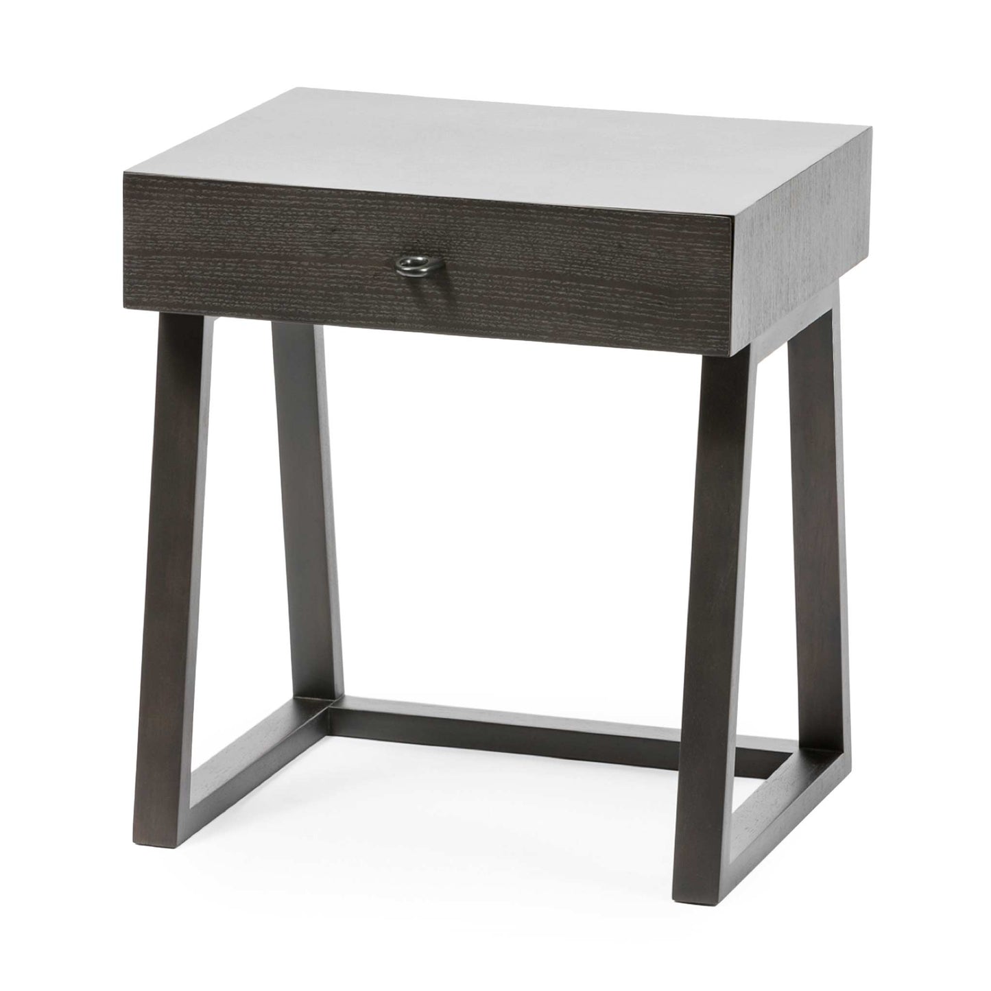 Dark wood bedside table with single drawer side view