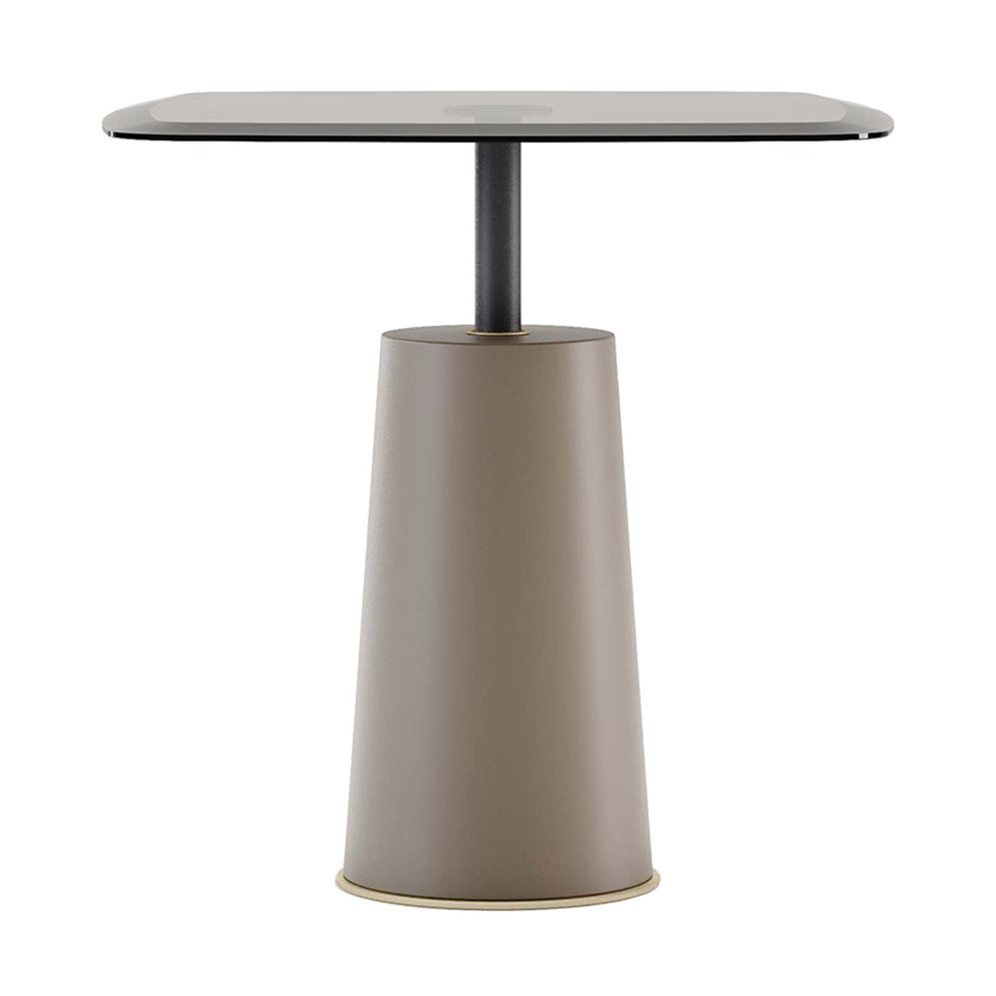 Modern smoked glass accent table on pedestal