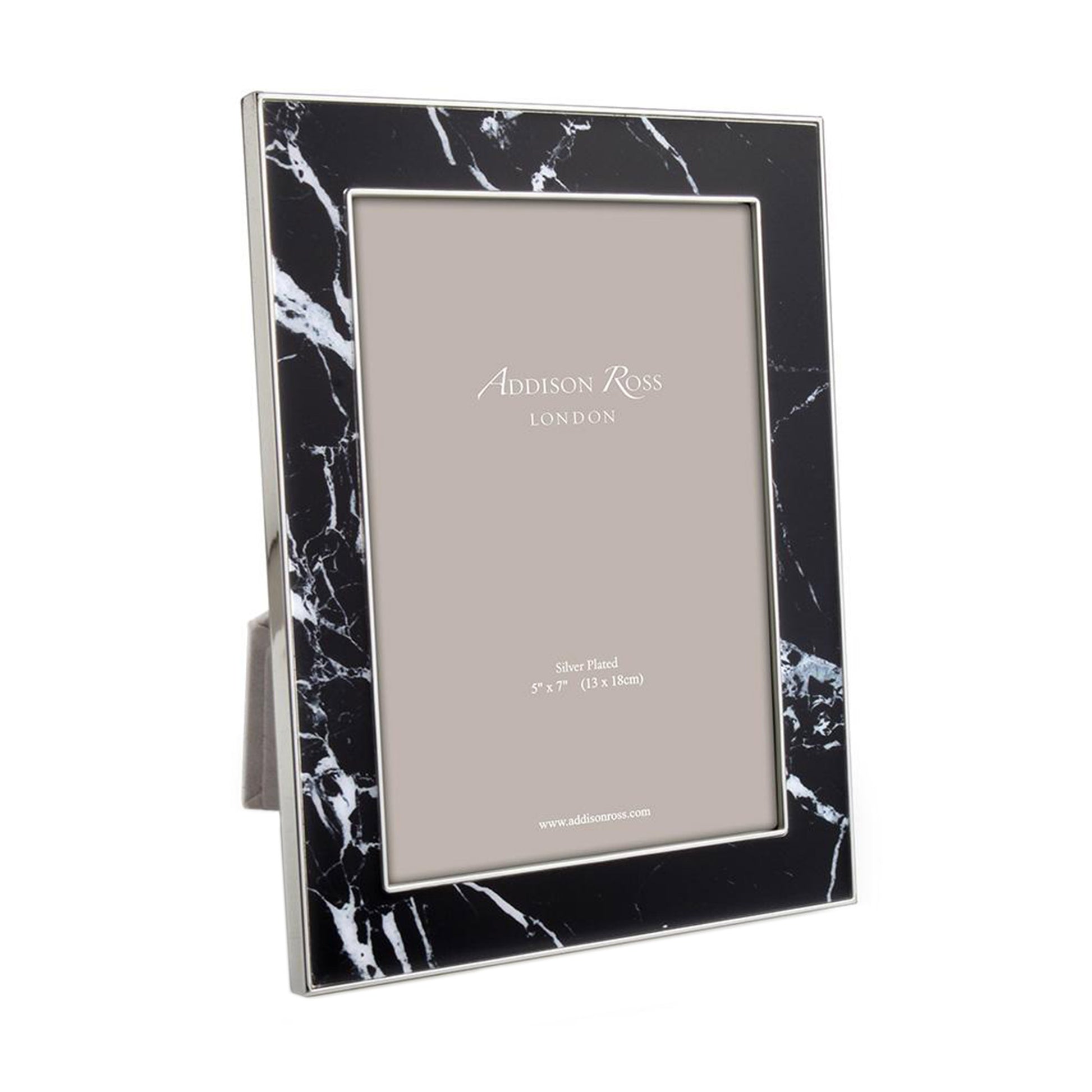 Black carrara marble with white veins and silver photo frame