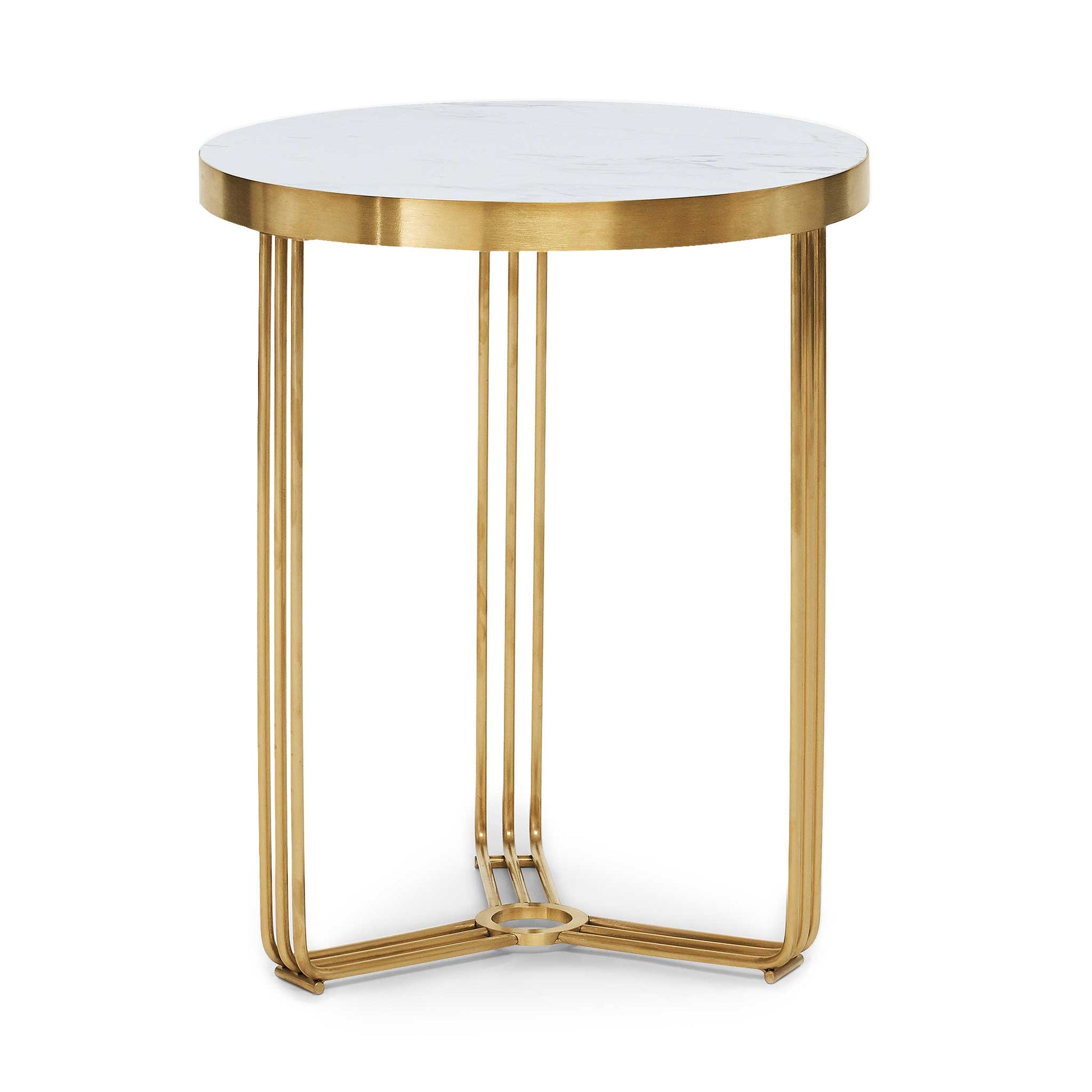 Gold small side table with white top