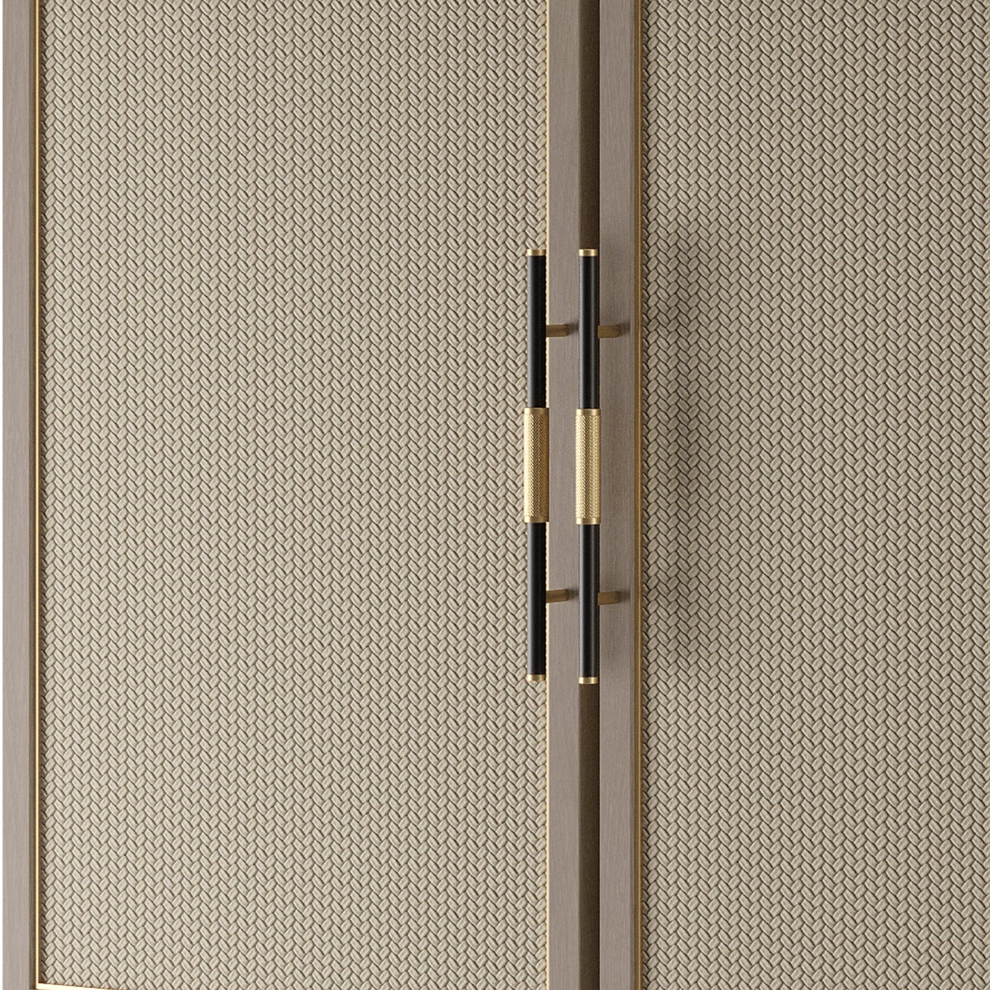 Detail of Inlaid leather tall cabinet in living room