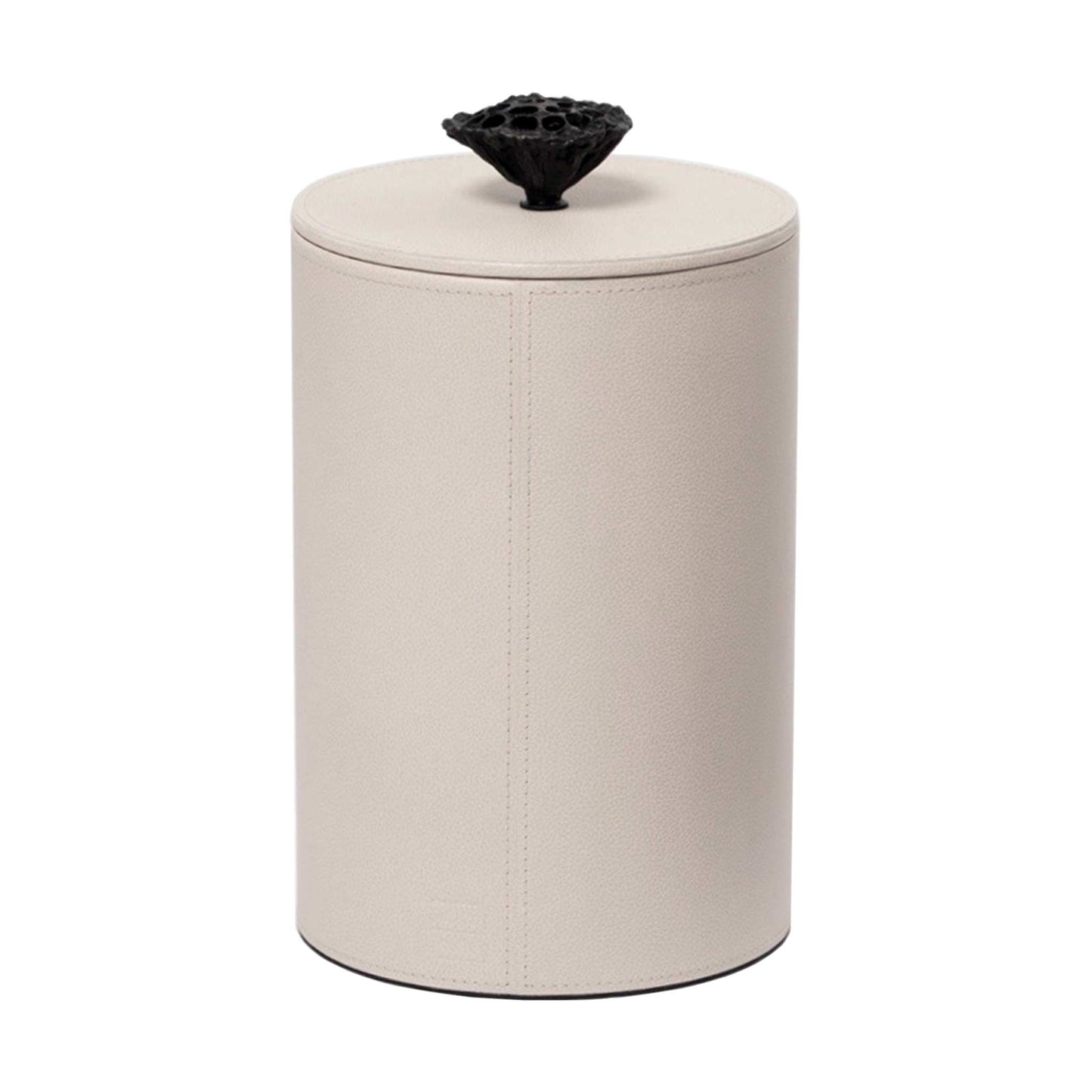 Light cream leather cylinder box with cast brass handle 