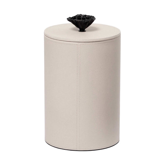 Light cream leather cylinder box with cast brass handle 