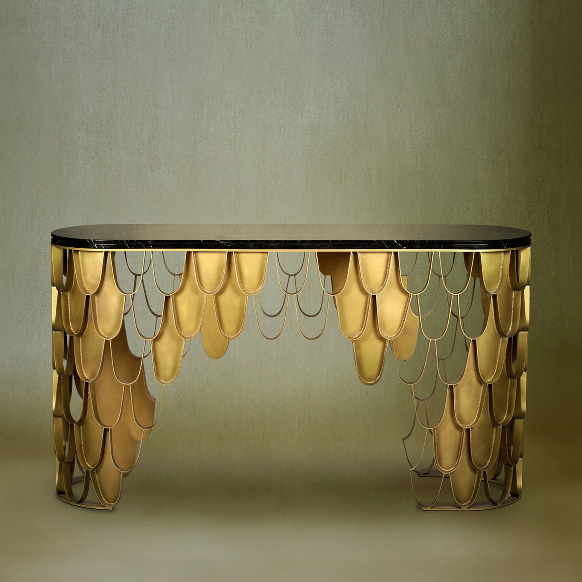 Marble top foyer table and gold brass in luxury home