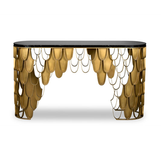 Marble top foyer table and gold brass