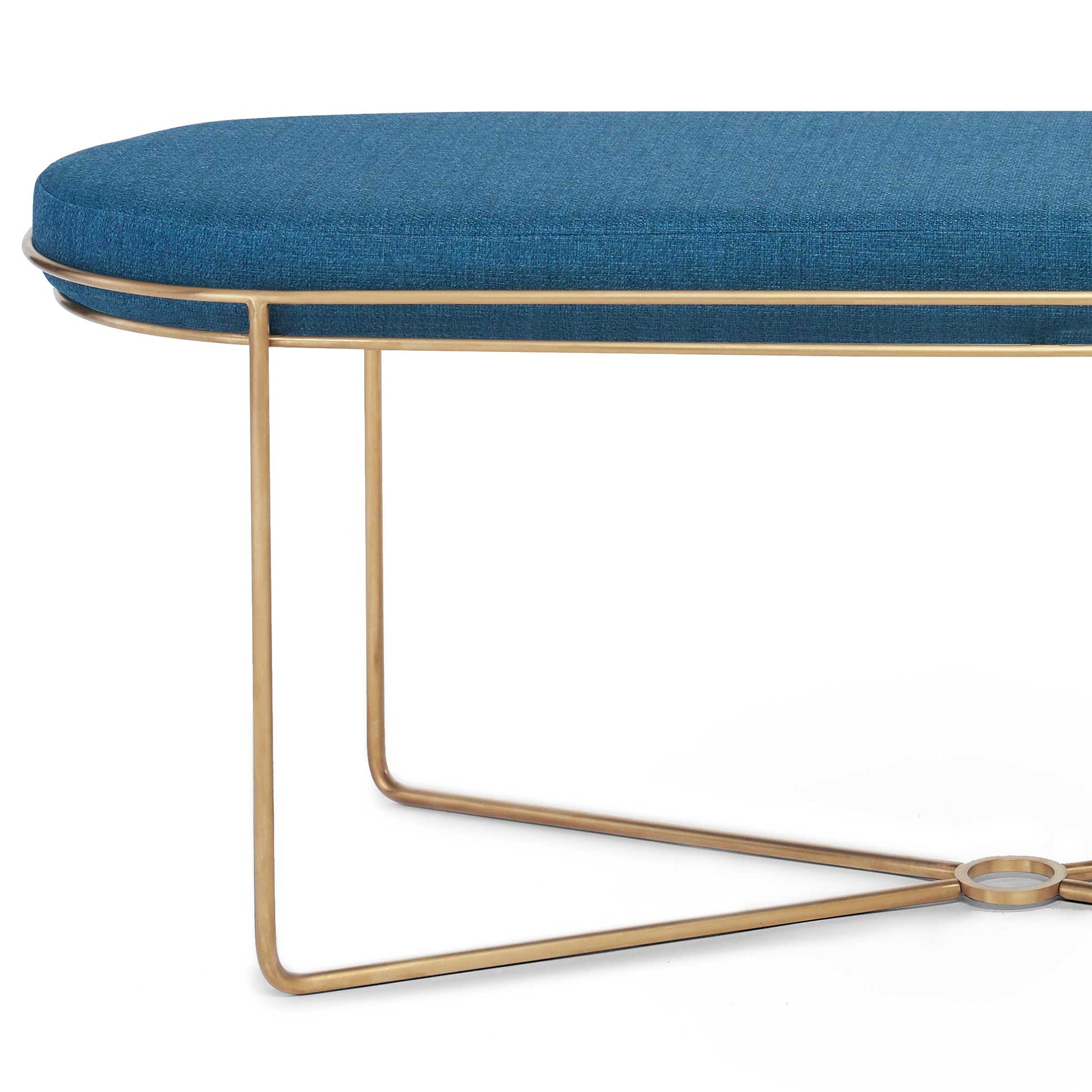 Metal frame upholstered bench blue details