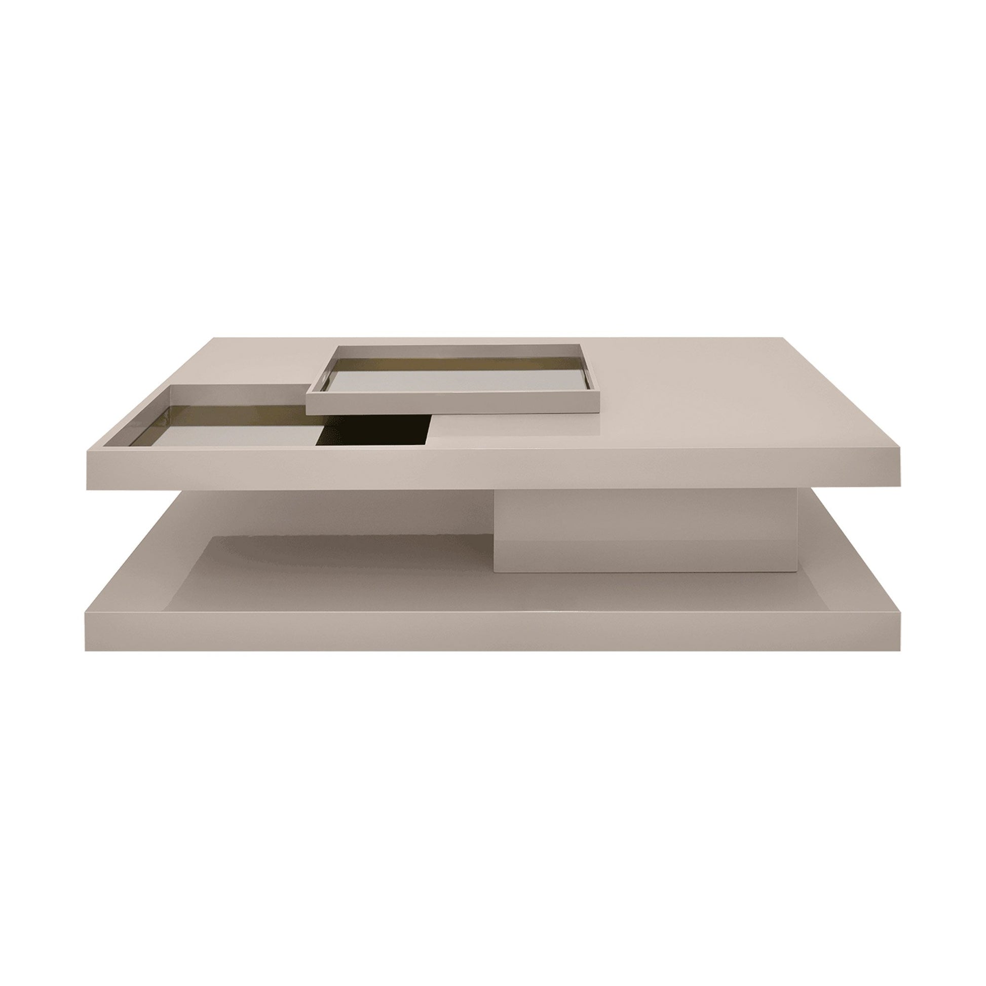 Gloss coated minimal and modern low coffee table with mirror inlay tray.