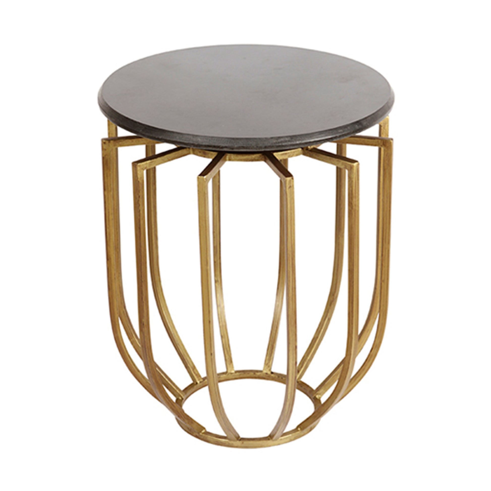 Modern gold end table with black stone top