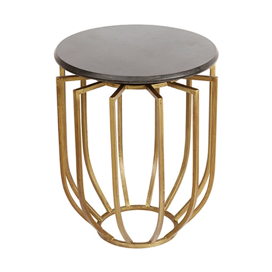 Modern gold end table with black stone top