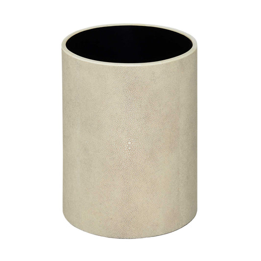 Cylinder waste bin in a natural shagreen and rimmed with a creamy white polished bone edge