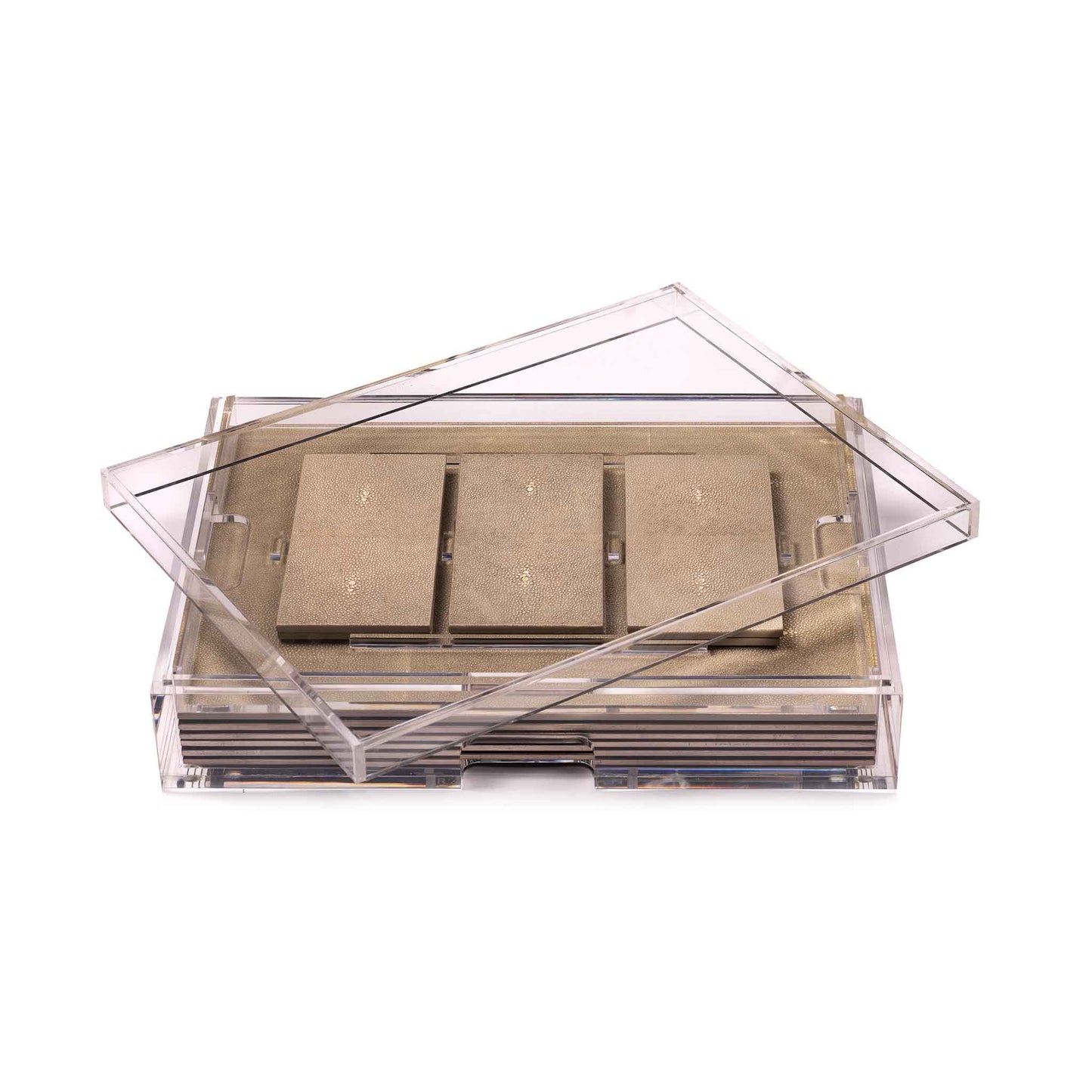 Placemat & Double Coaster Clear Box Set in Natural Shagreen x 6