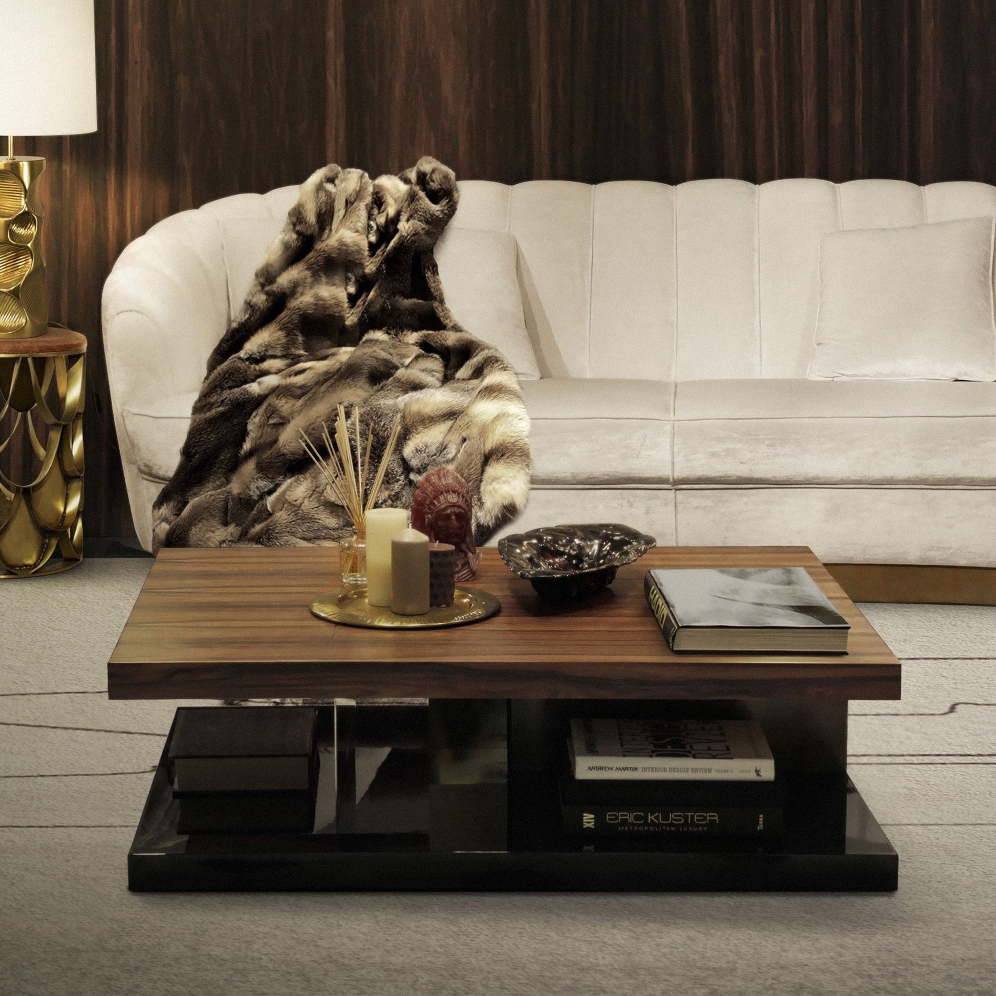 Luxurious Rectangular mixed media coffee table in luxurious living room