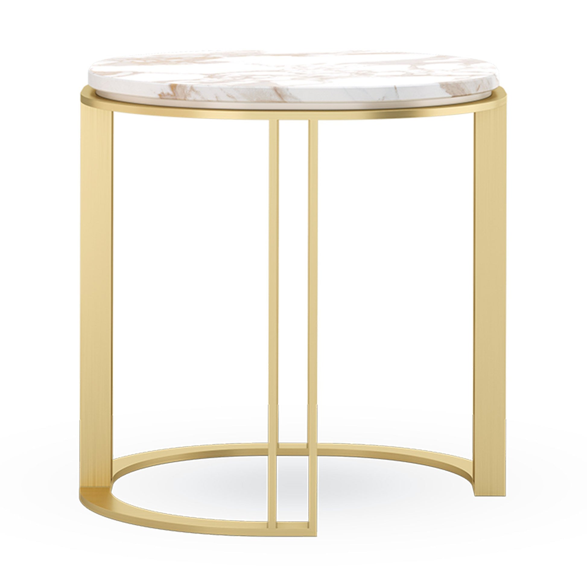 Two white and gold marble round nesting side table single detail