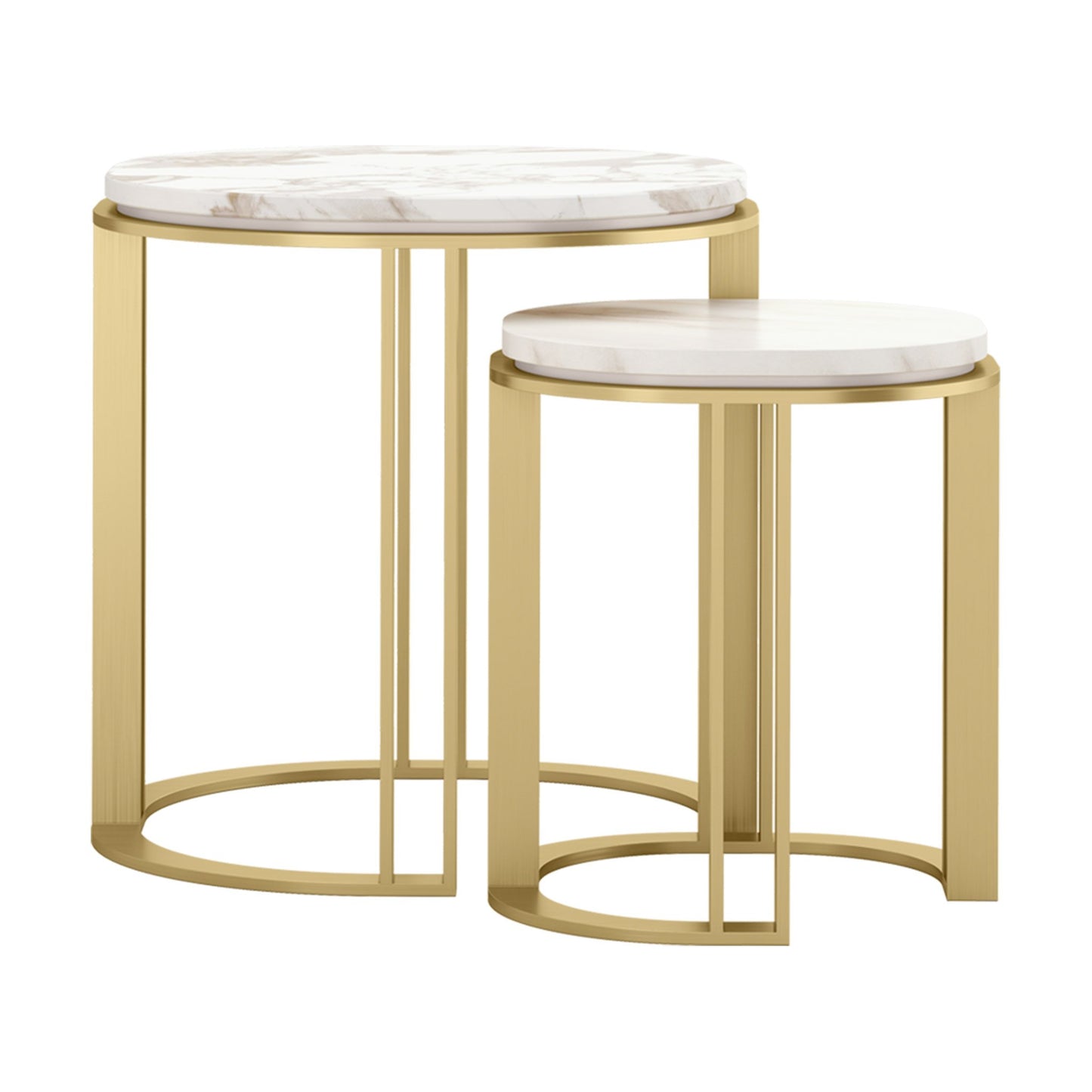 Two white and gold marble round nesting side table