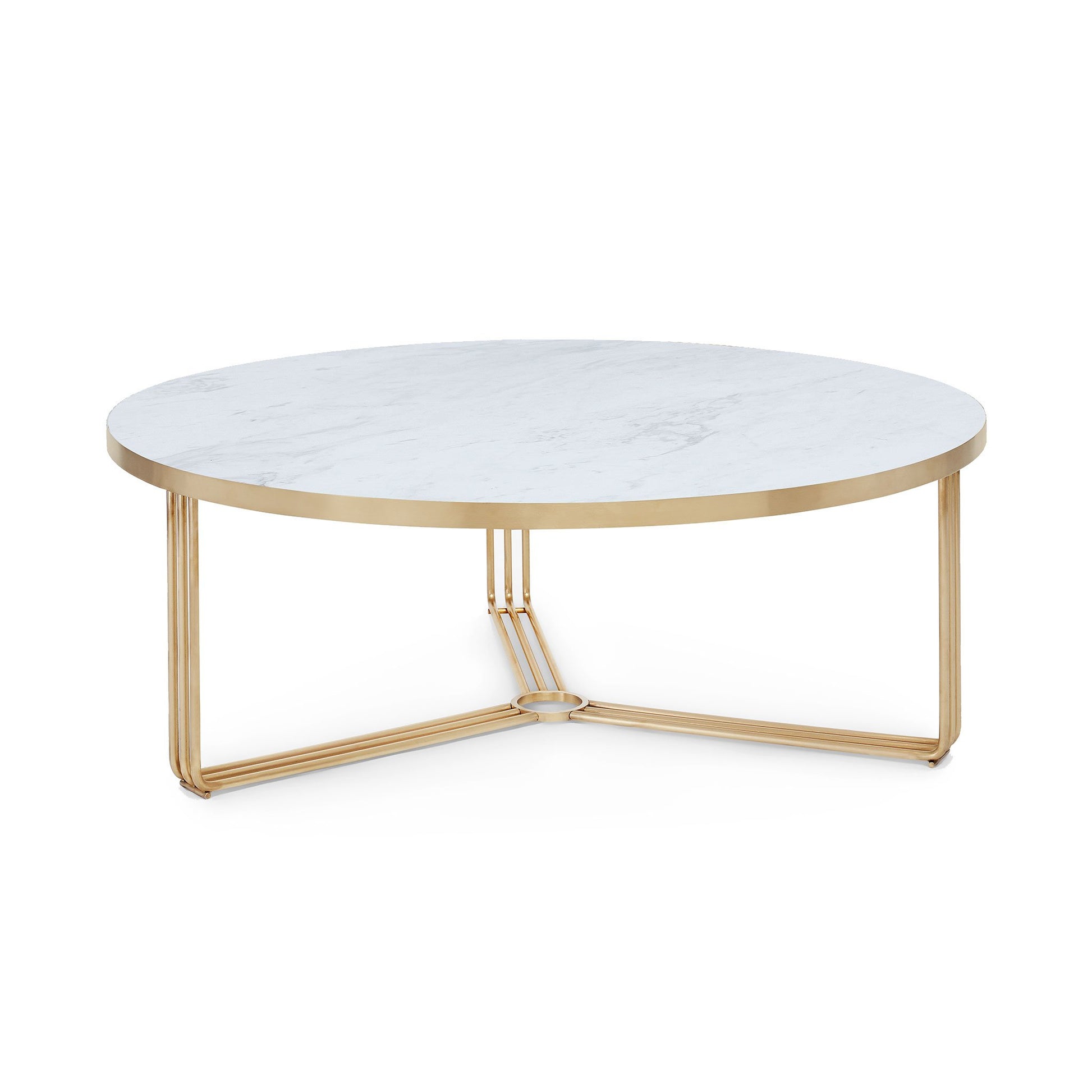 Large luxurious round white marble coffee table with white top