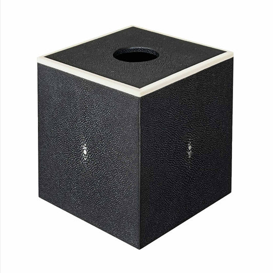 Square black shagreen luxury tissue box with white bone trim