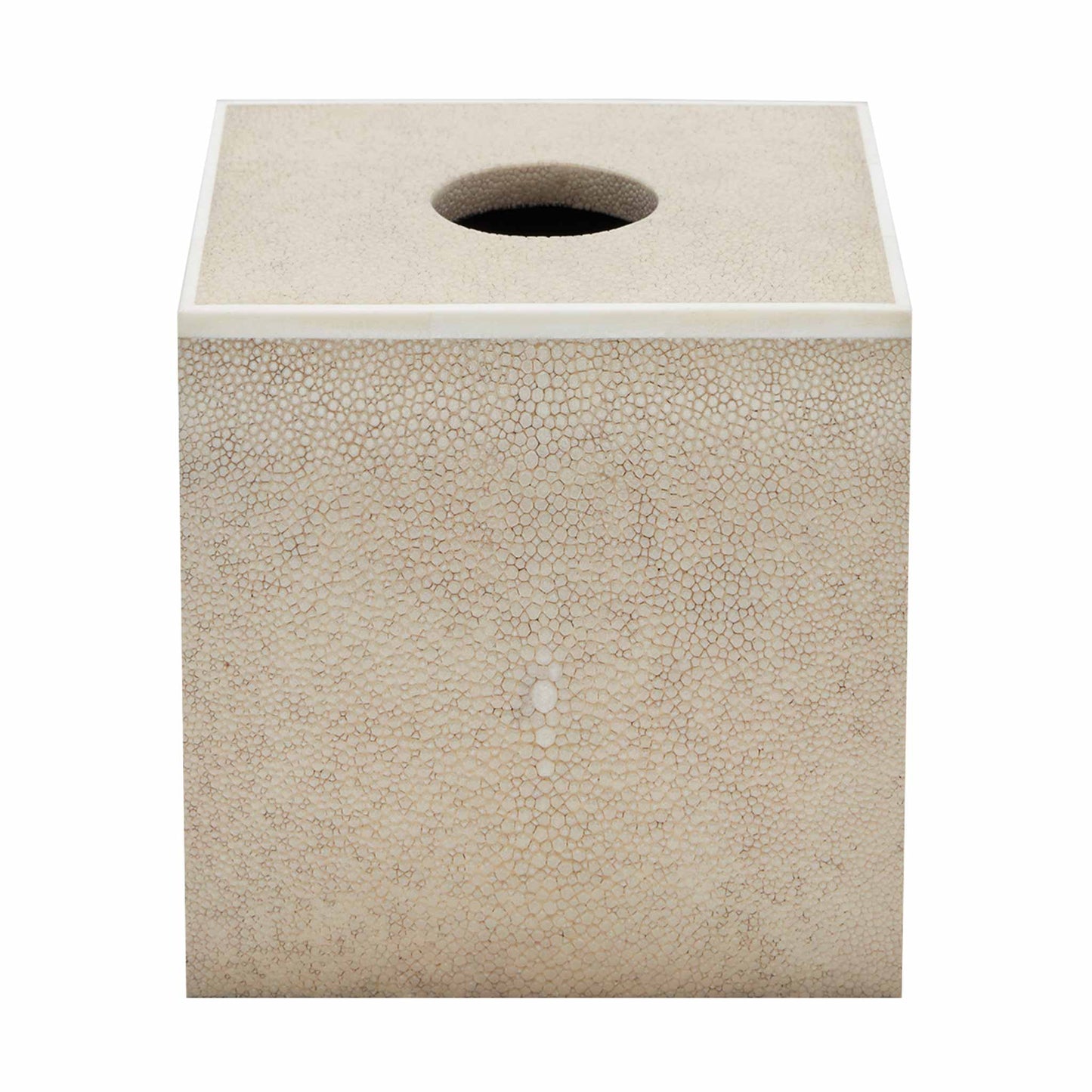 Square natural shagreen luxury tissue box with white bone trim