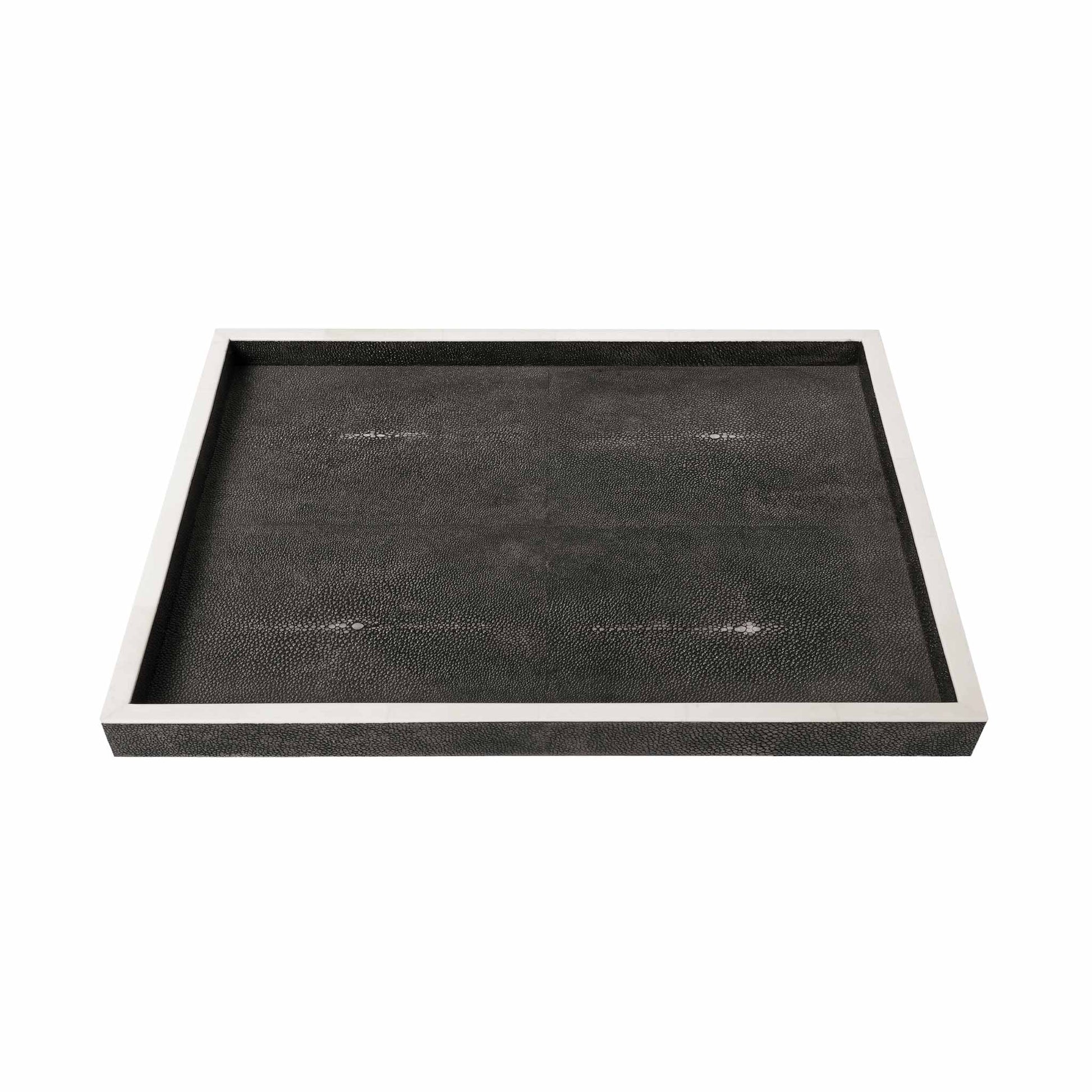 Black shagreen rectangular tray with white bone trim