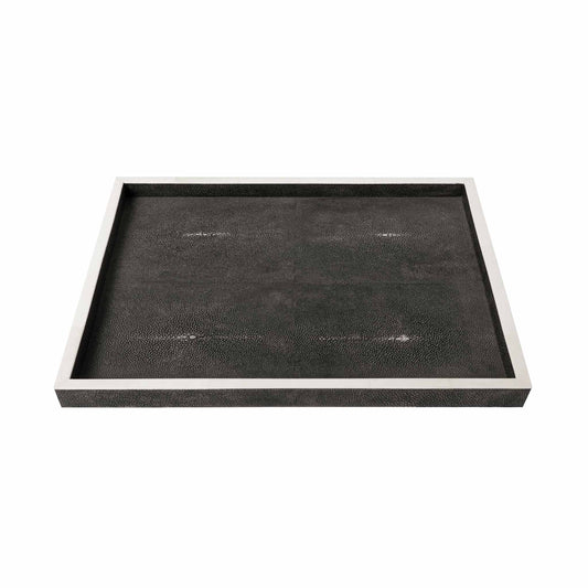 Black shagreen rectangular tray with white bone trim