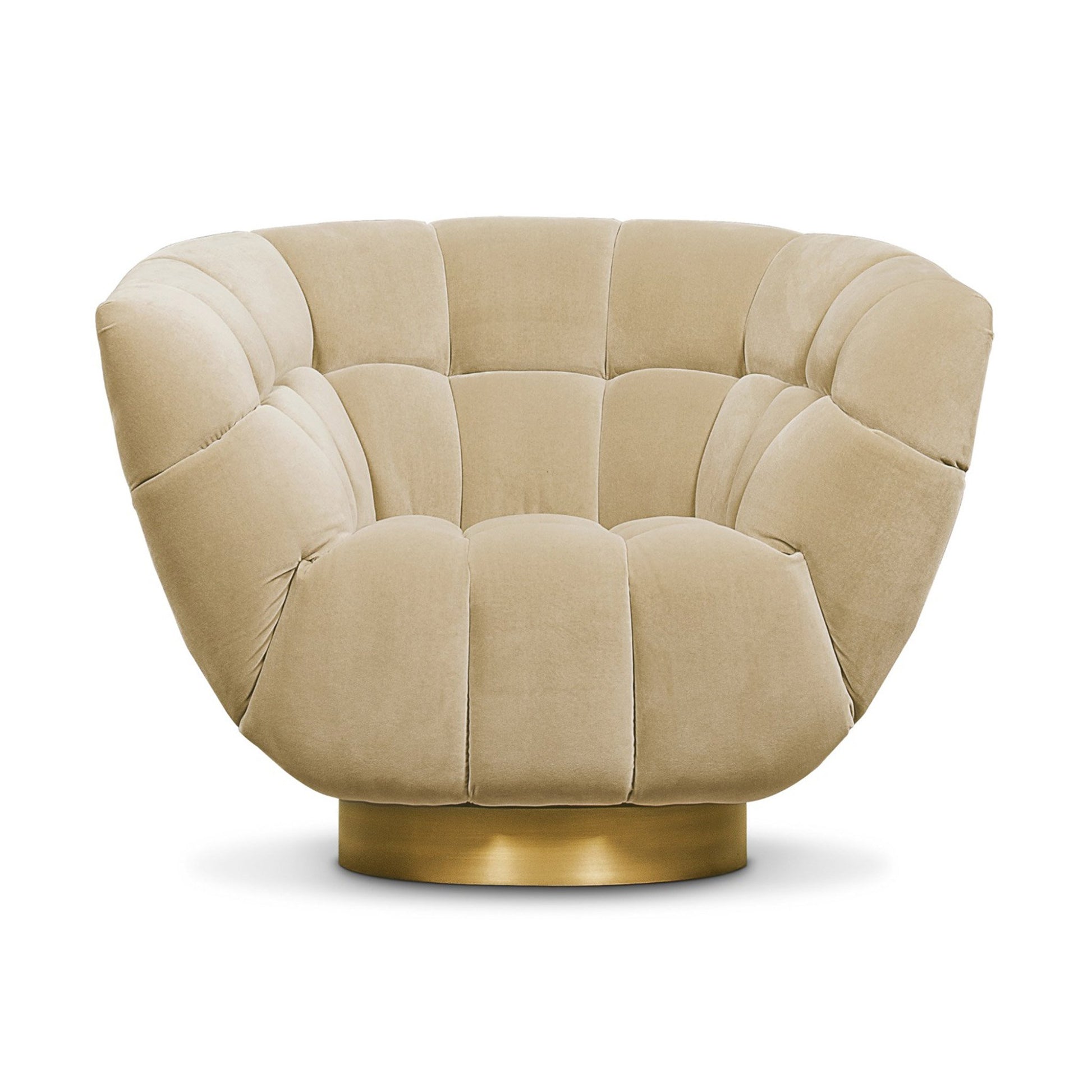 Front of Beige round Swivel upholstered chair