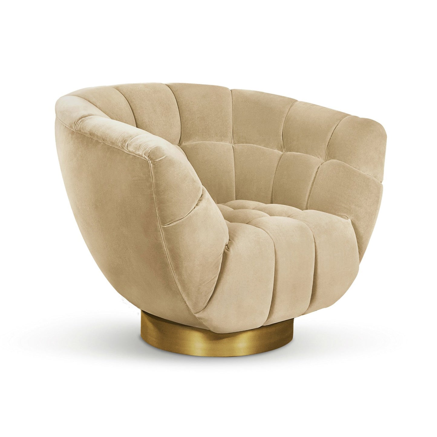 Beige round Swivel upholstered chair isometric view