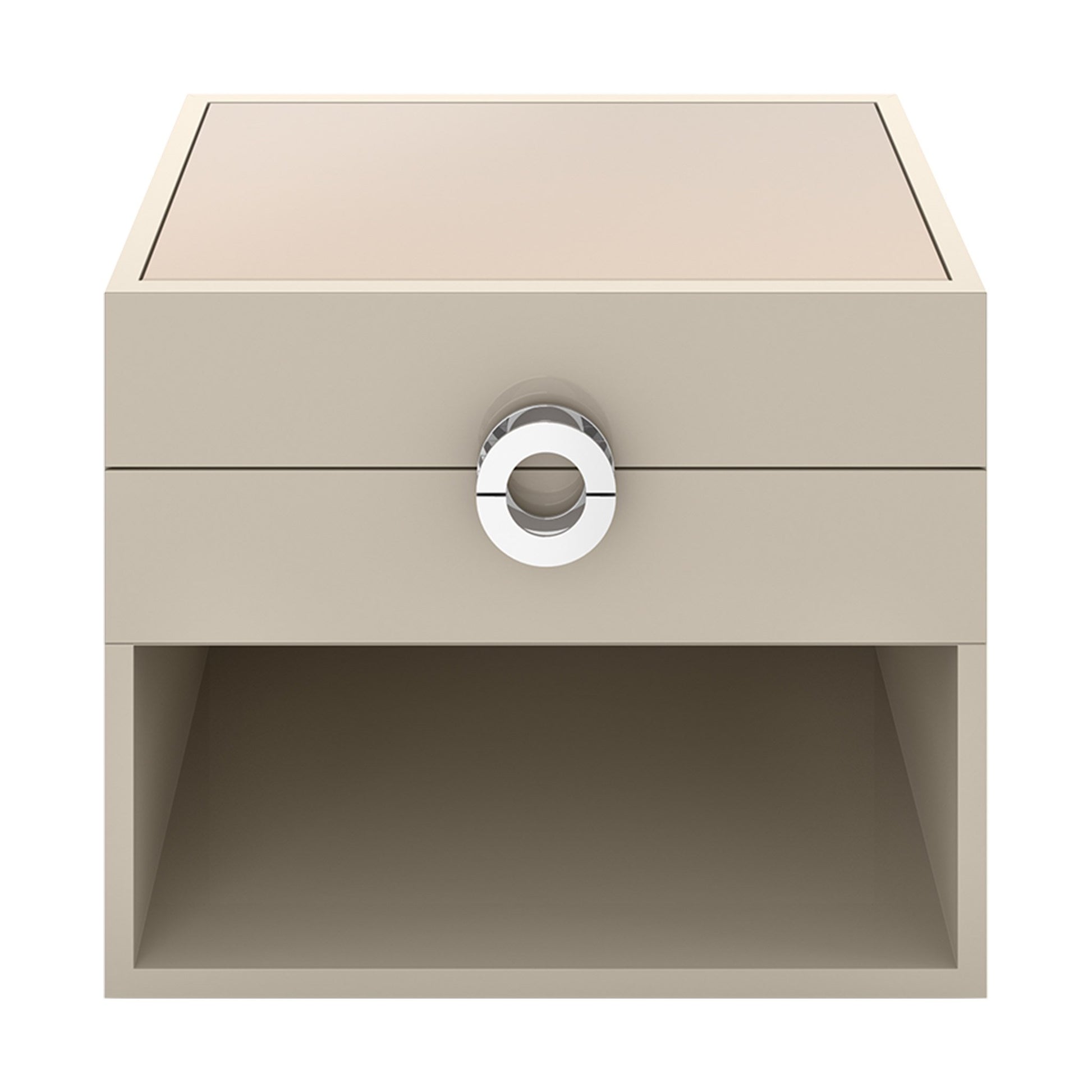 Minimal style gloss lacquered bedside table with mirror inlay top